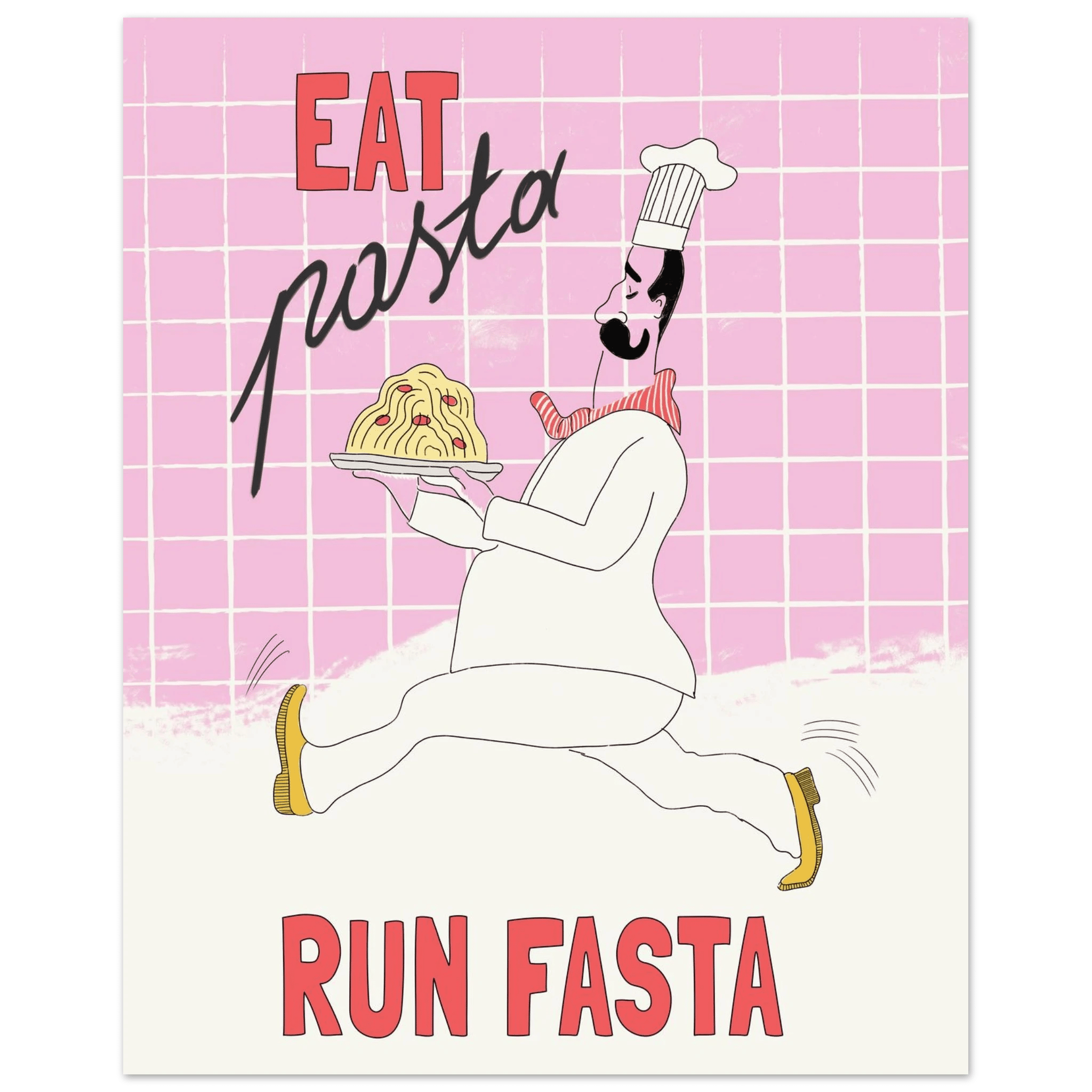 Eat Pasta Run Fasta Poster – Playful Kitchen Wall Art Print (Light Pink) - Evergreen Posters