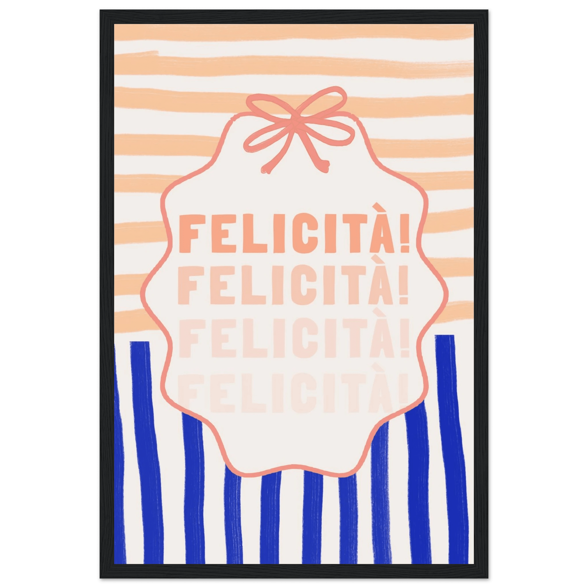 Felicità Italian Happiness Quote Print | Coquette Stripe Wall Art - Evergreen Posters