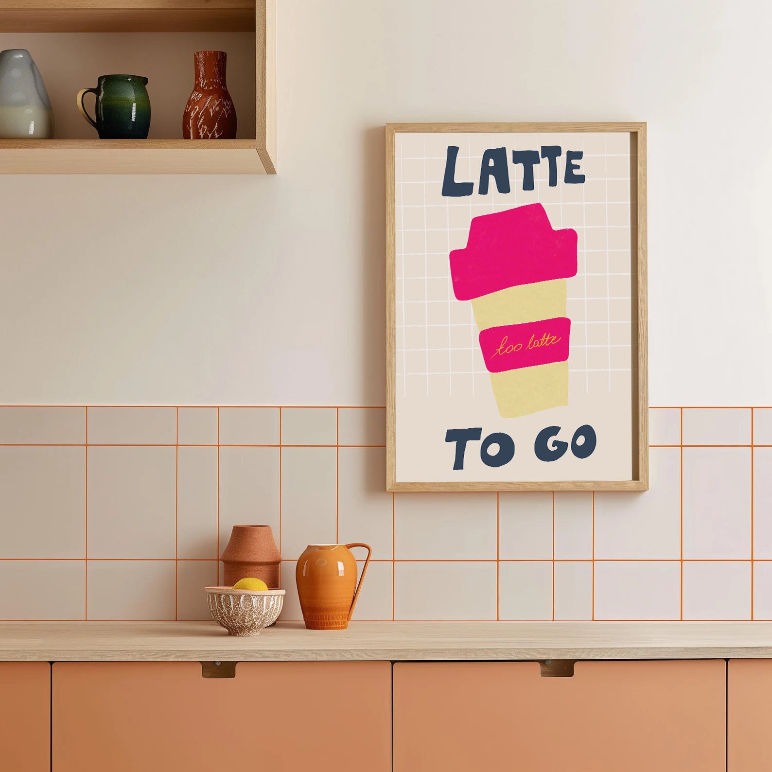 Latte To Go Poster – Playful Coffee Kitchen Wall Art Print (Digital & Printed Options) - Evergreen Posters