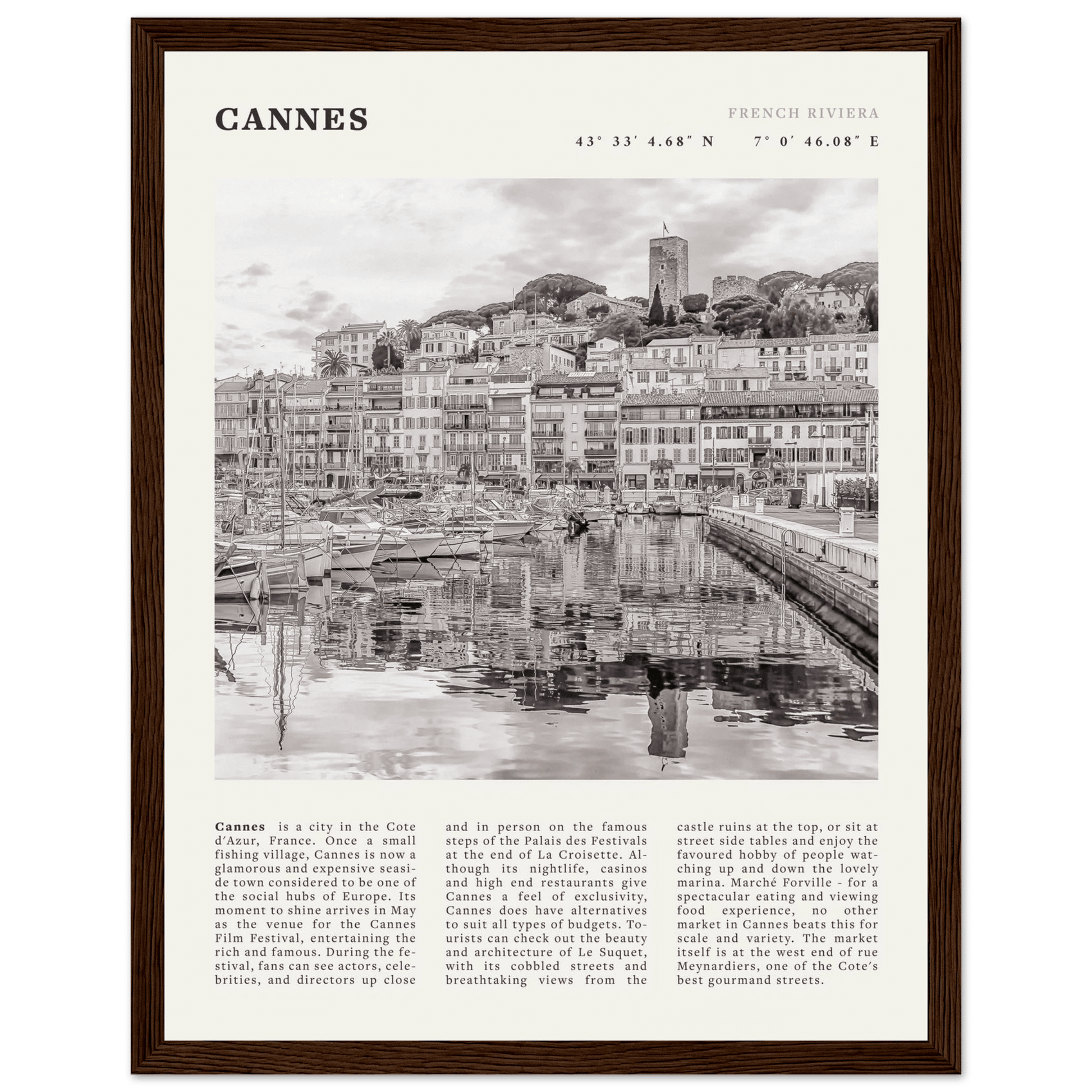 Cannes Poster | Black & White French Riviera Wall Art | France Travel Print - Evergreen Posters