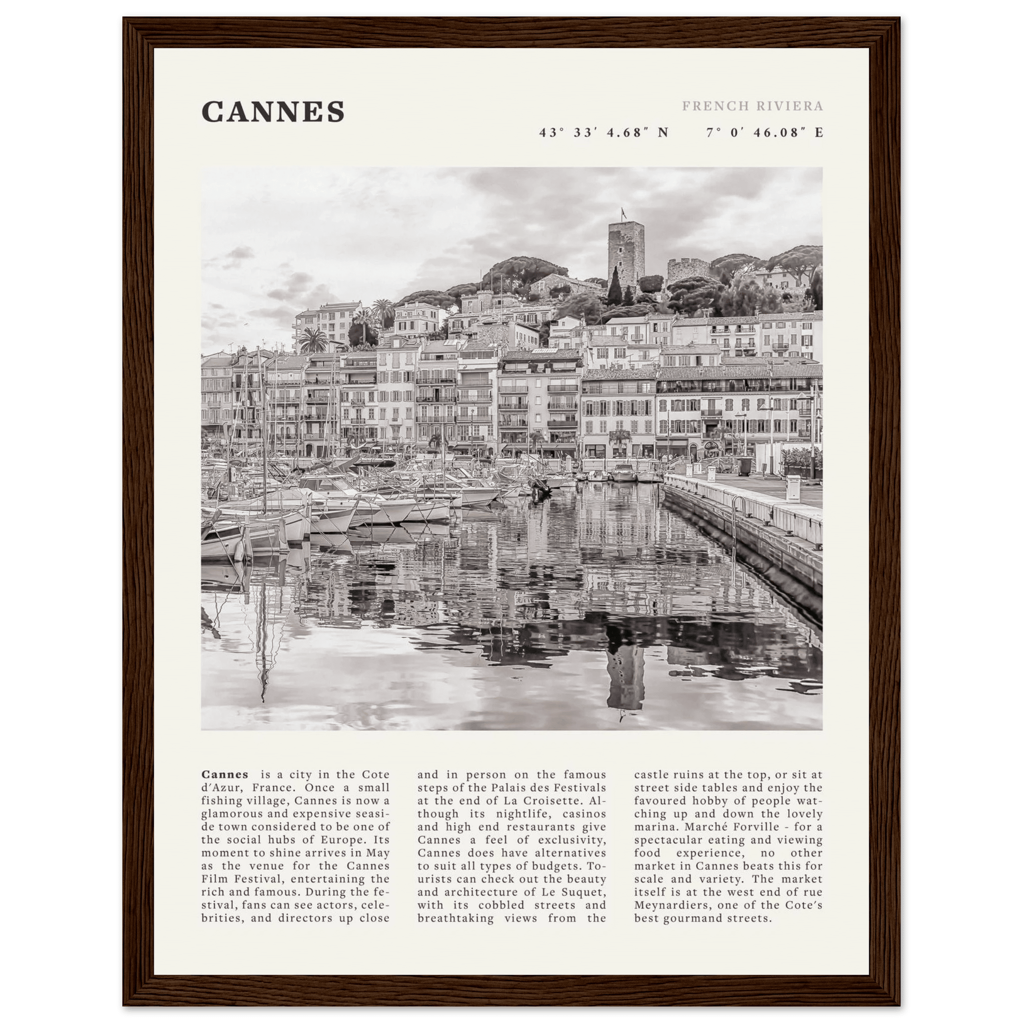 Cannes Poster | Black & White French Riviera Wall Art | France Travel Print - Evergreen Posters