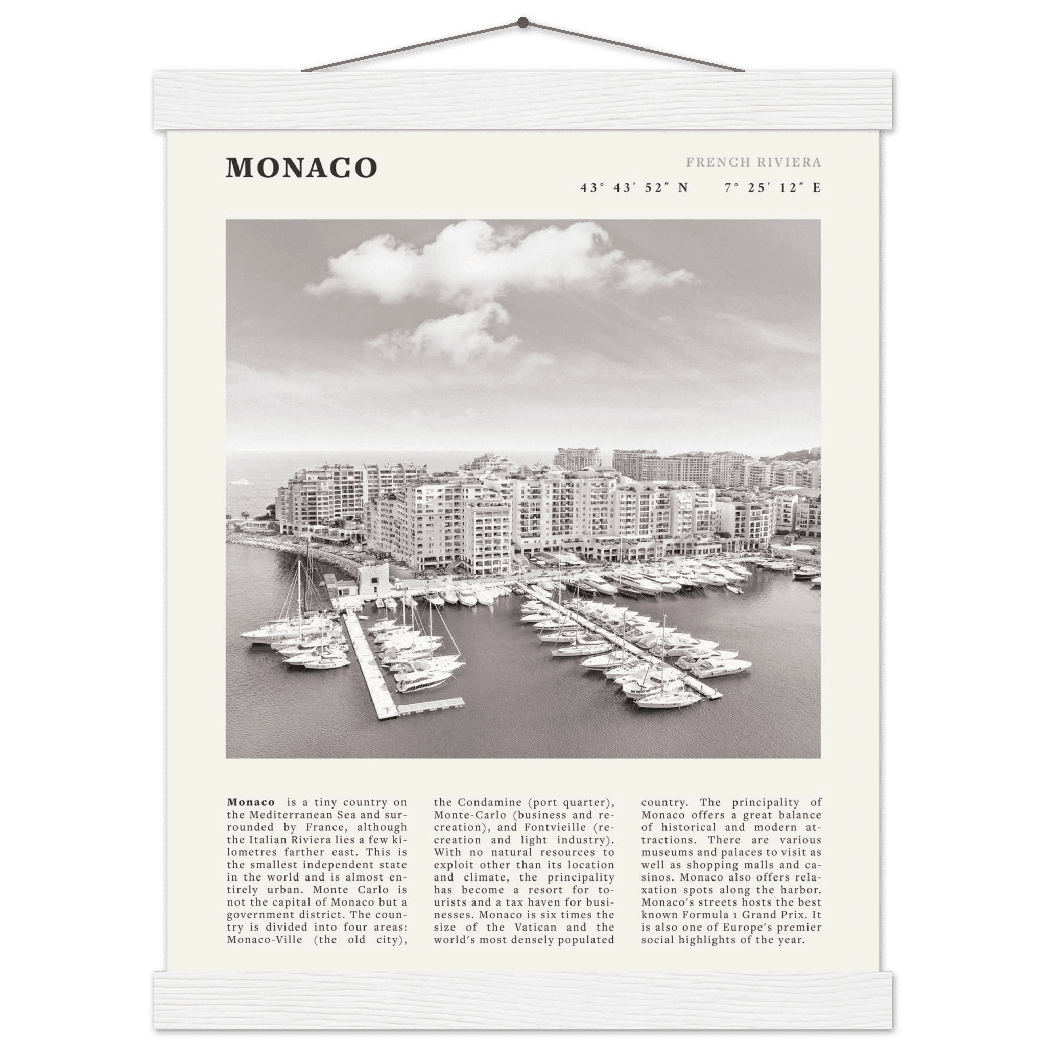 Monaco Poster Black and White – Vintage Monte Carlo Harbor Print (Digital & Printed Options) - Evergreen Posters