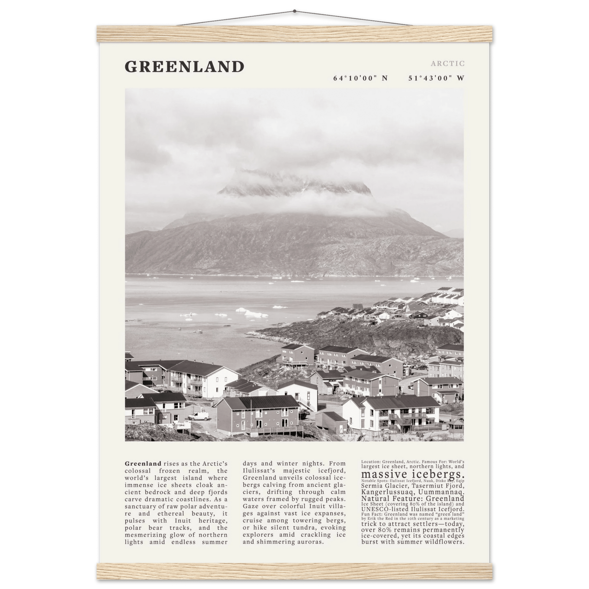 Greenland Poster Black and White – Vintage Arctic Fjord Landscape Print (Digital & Printed Options) - Evergreen Posters