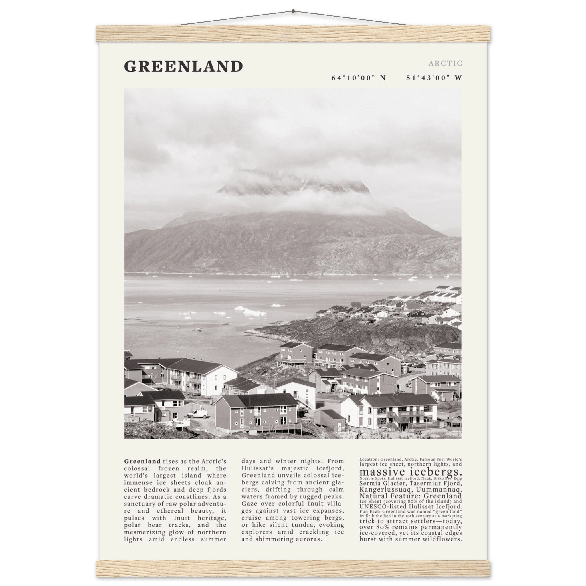 Greenland Poster Black and White – Vintage Arctic Fjord Landscape Print (Digital & Printed Options) - Evergreen Posters