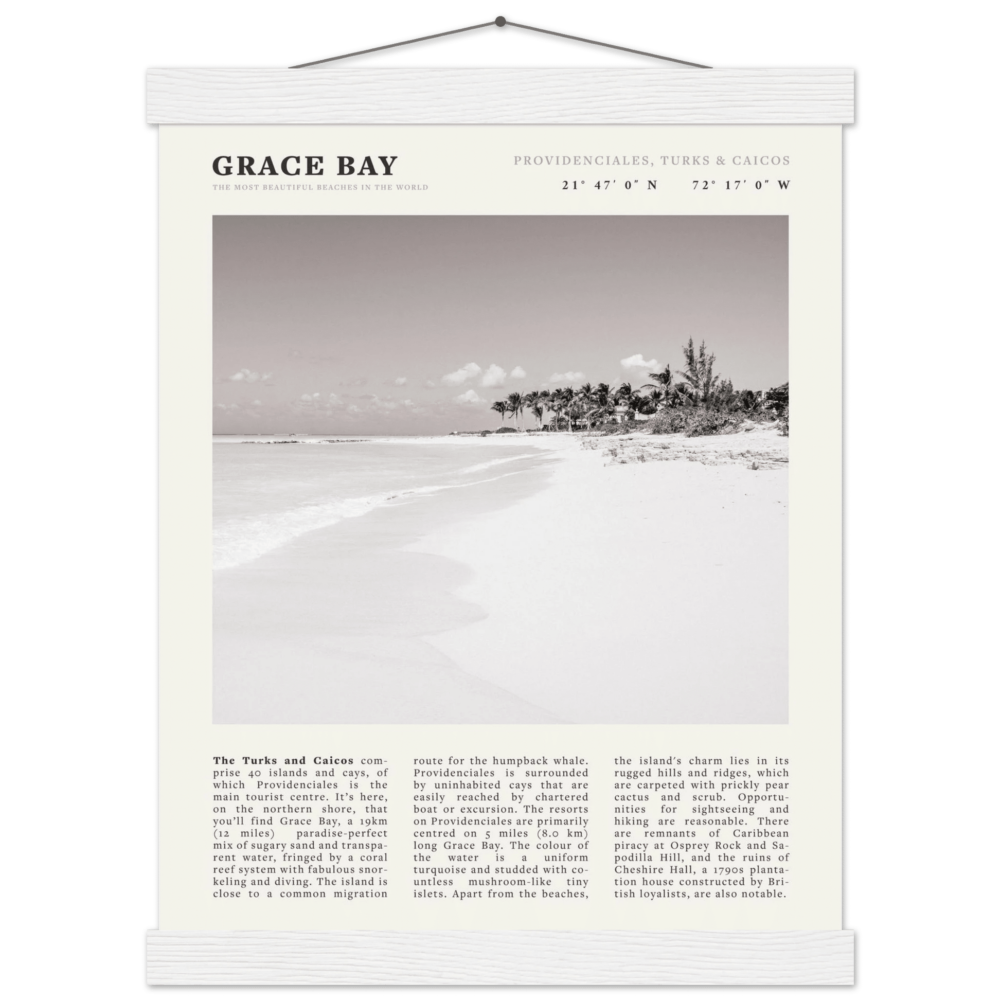 Grace Bay Poster | Black & White Turks & Caicos Wall Art | Caribbean Beach Print - Evergreen Posters