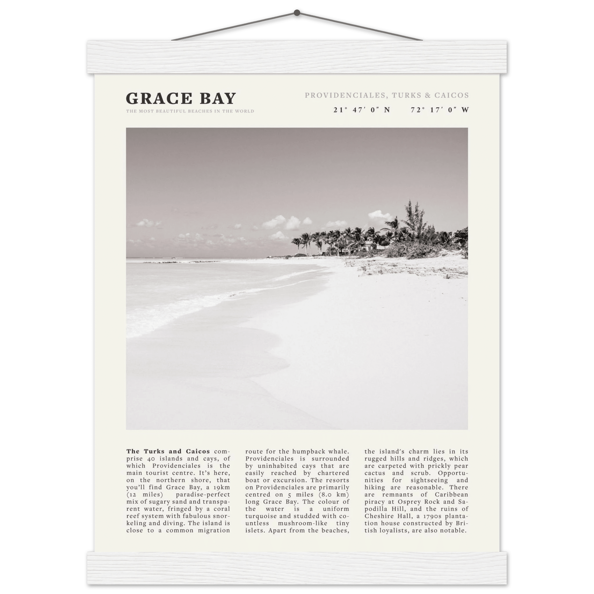 Grace Bay Poster | Black & White Turks & Caicos Wall Art | Caribbean Beach Print - Evergreen Posters
