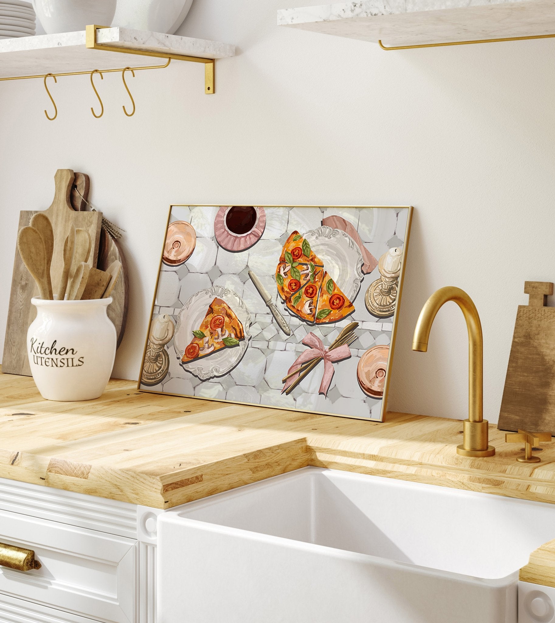 Pizza & Tea Kitchen Poster | Horizontal Food Wall Art | Italian Dining Room Print - Evergreen Posters