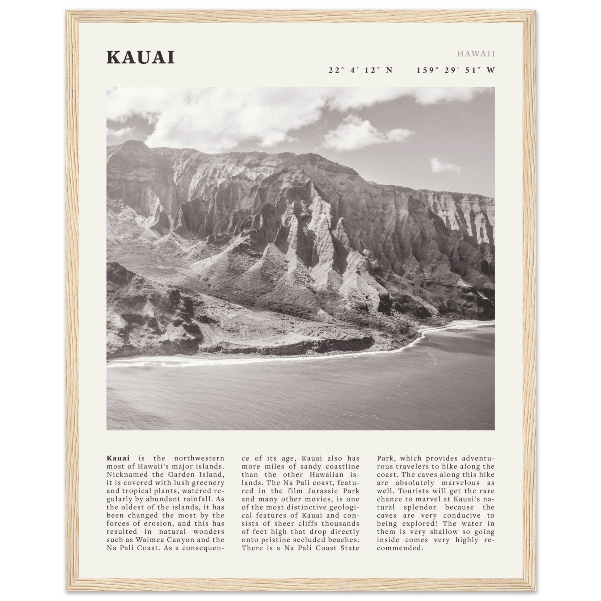 Kauai Poster | Black & White Na Pali Coast Wall Art | Hawaii Travel Print Decor - Evergreen Posters