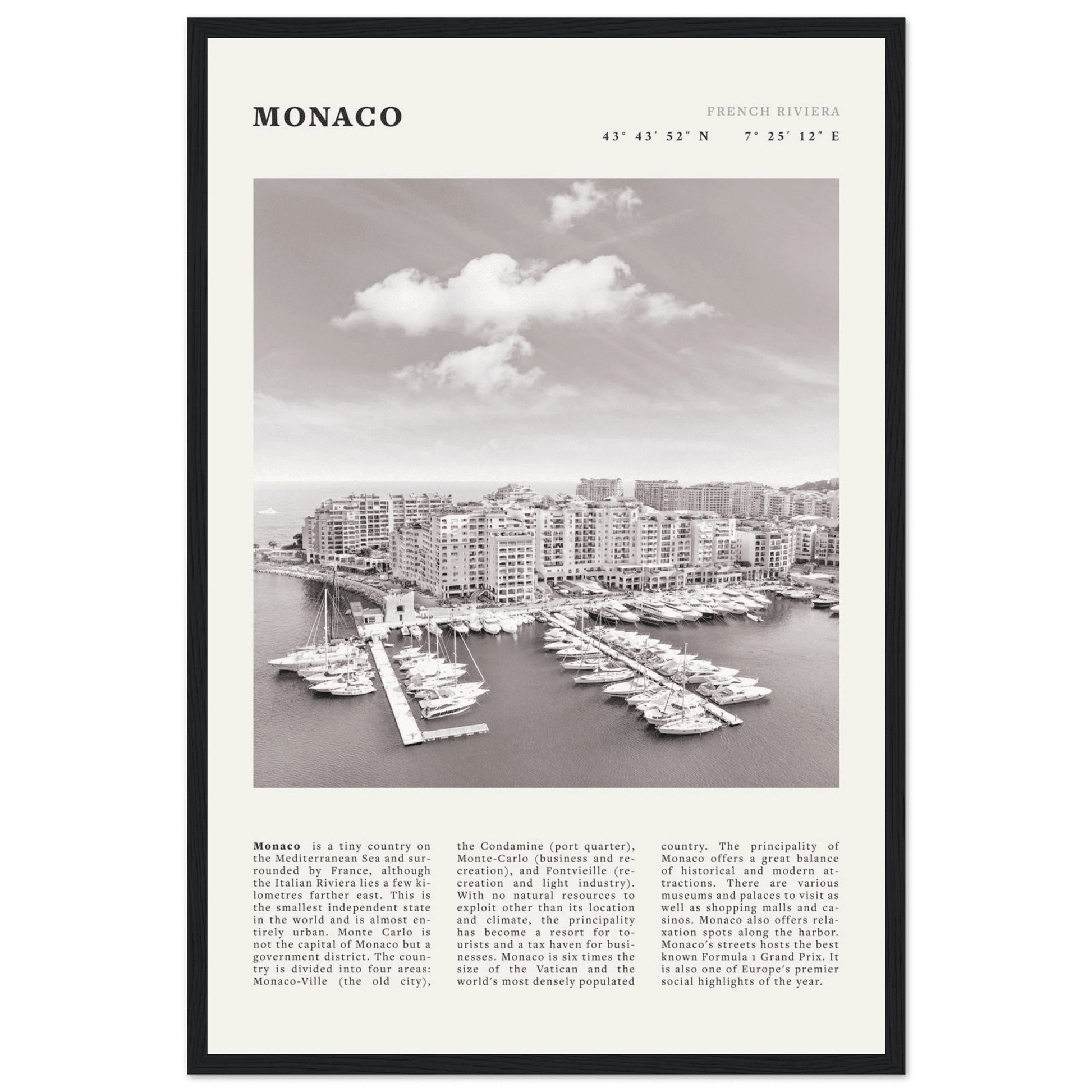 Monaco Poster Black and White – Vintage Monte Carlo Harbor Print (Digital & Printed Options) - Evergreen Posters