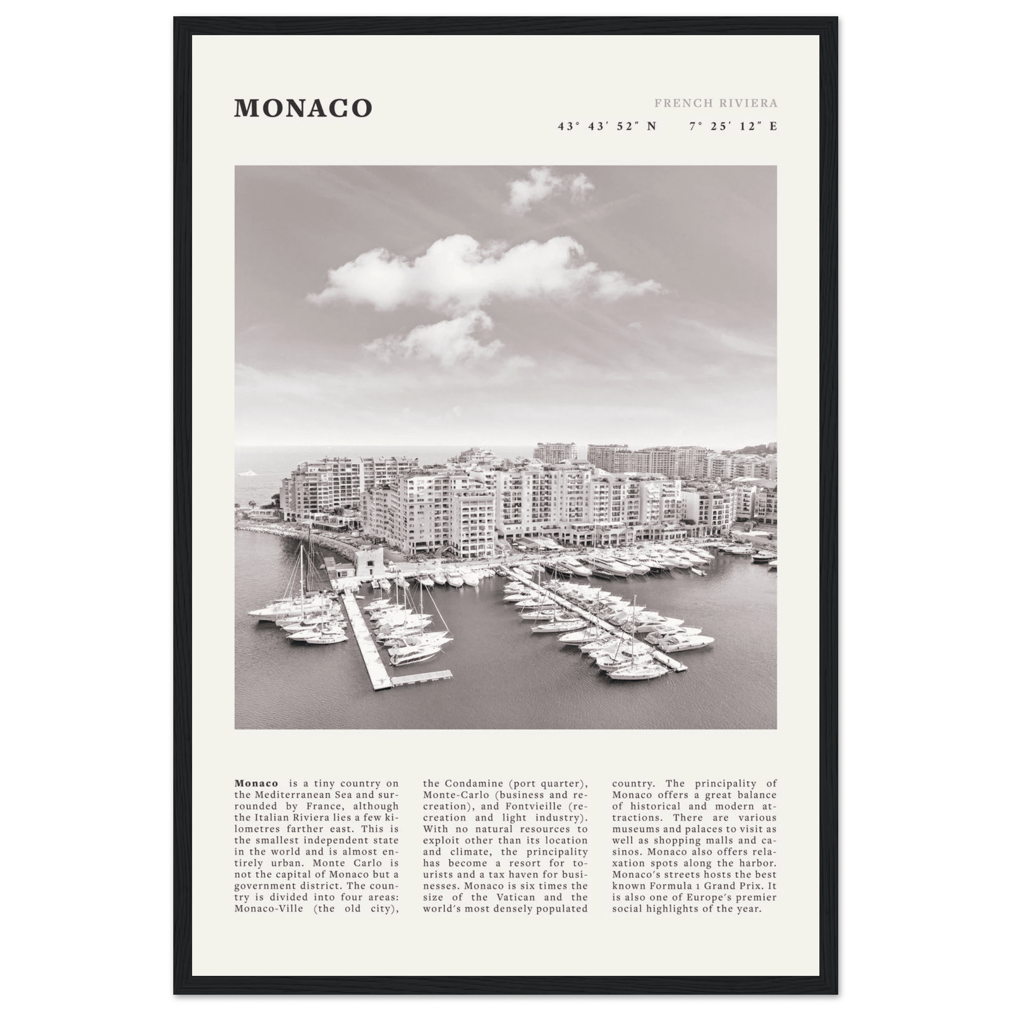 Monaco Poster Black and White – Vintage Monte Carlo Harbor Print (Digital & Printed Options) - Evergreen Posters