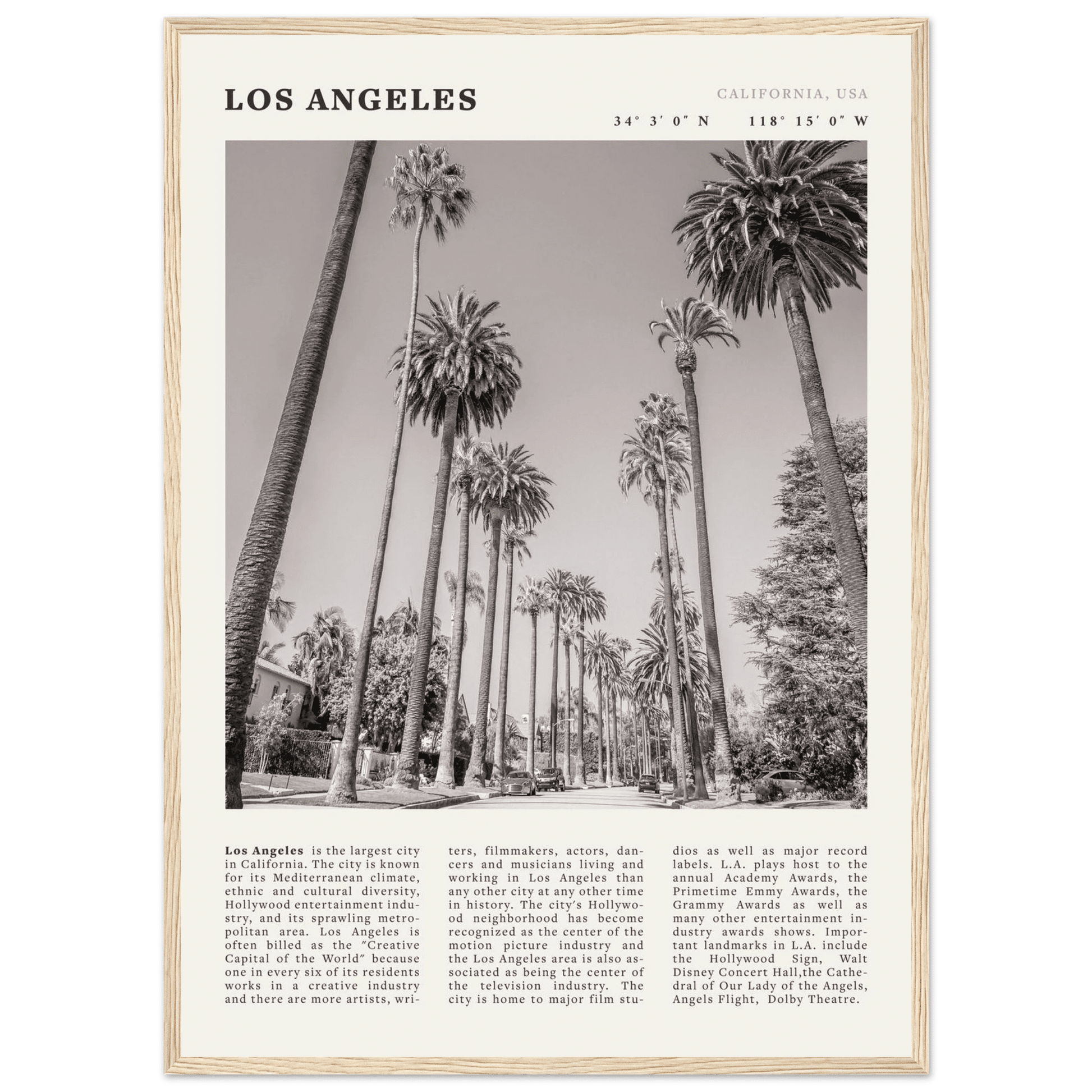 Los Angeles Poster | Black & White Palm Trees Wall Art | California Travel Print - Evergreen Posters