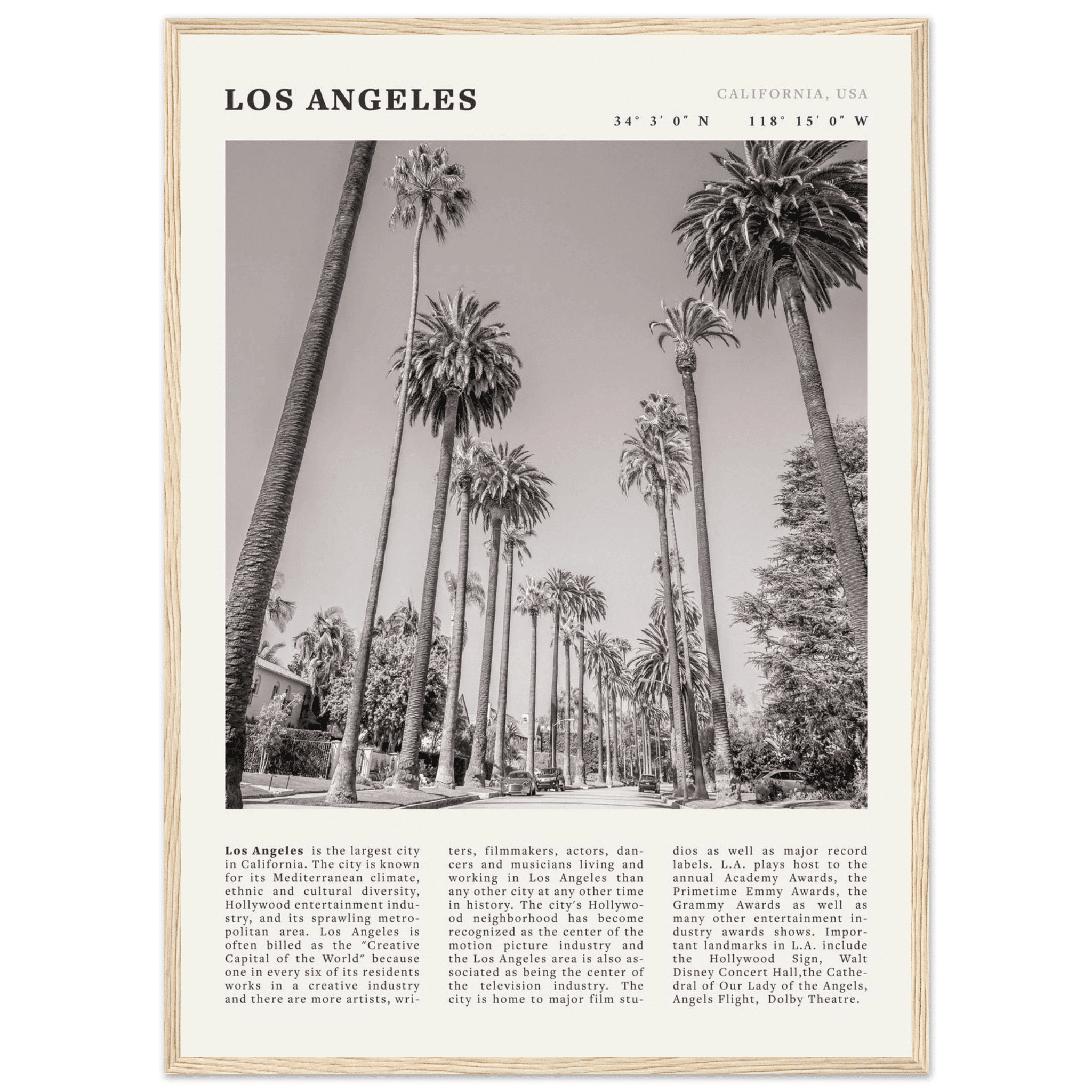 Los Angeles Poster | Black & White Palm Trees Wall Art | California Travel Print - Evergreen Posters