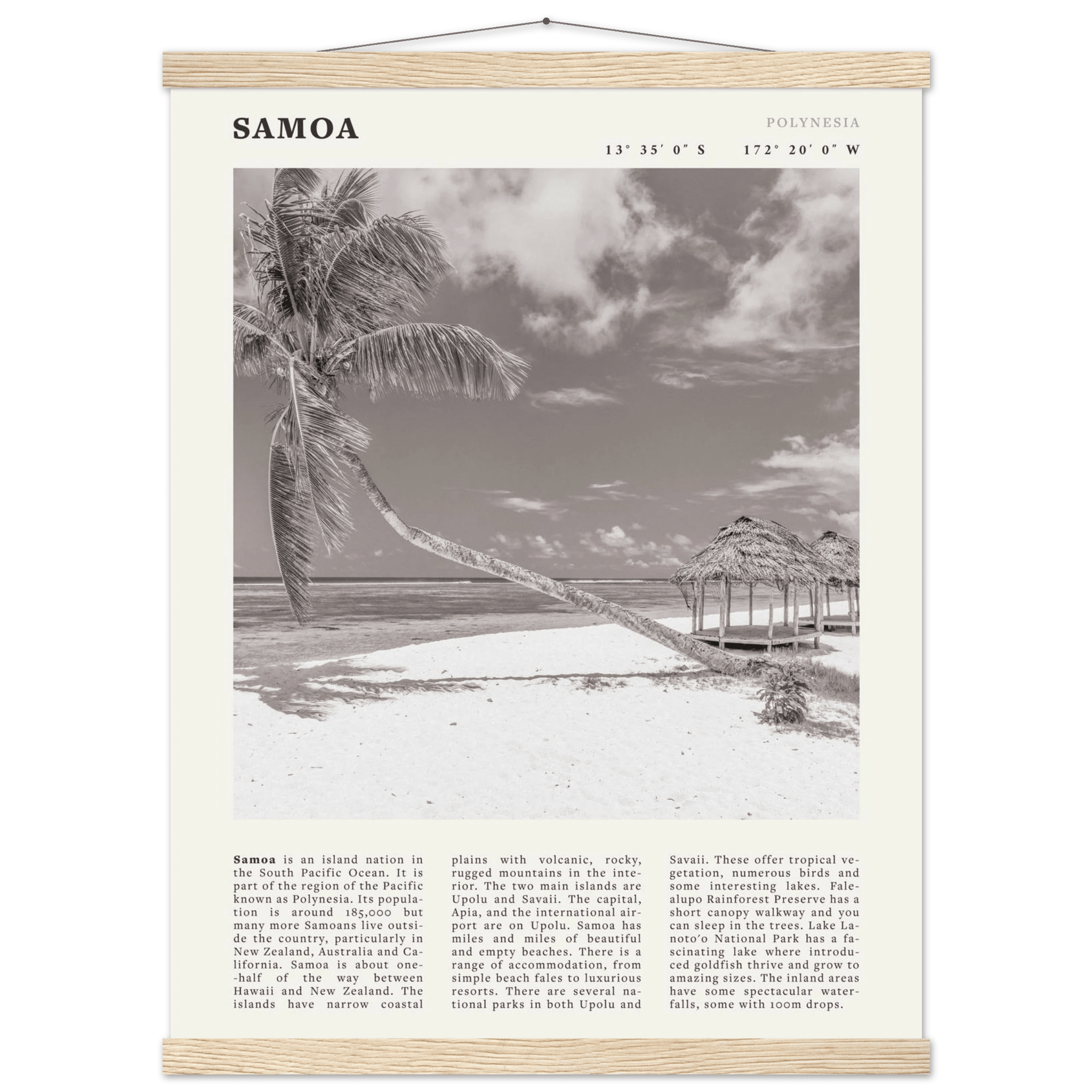 Samoa Poster | Black & White South Pacific Beach Wall Art | Polynesia Travel Print - Evergreen Posters