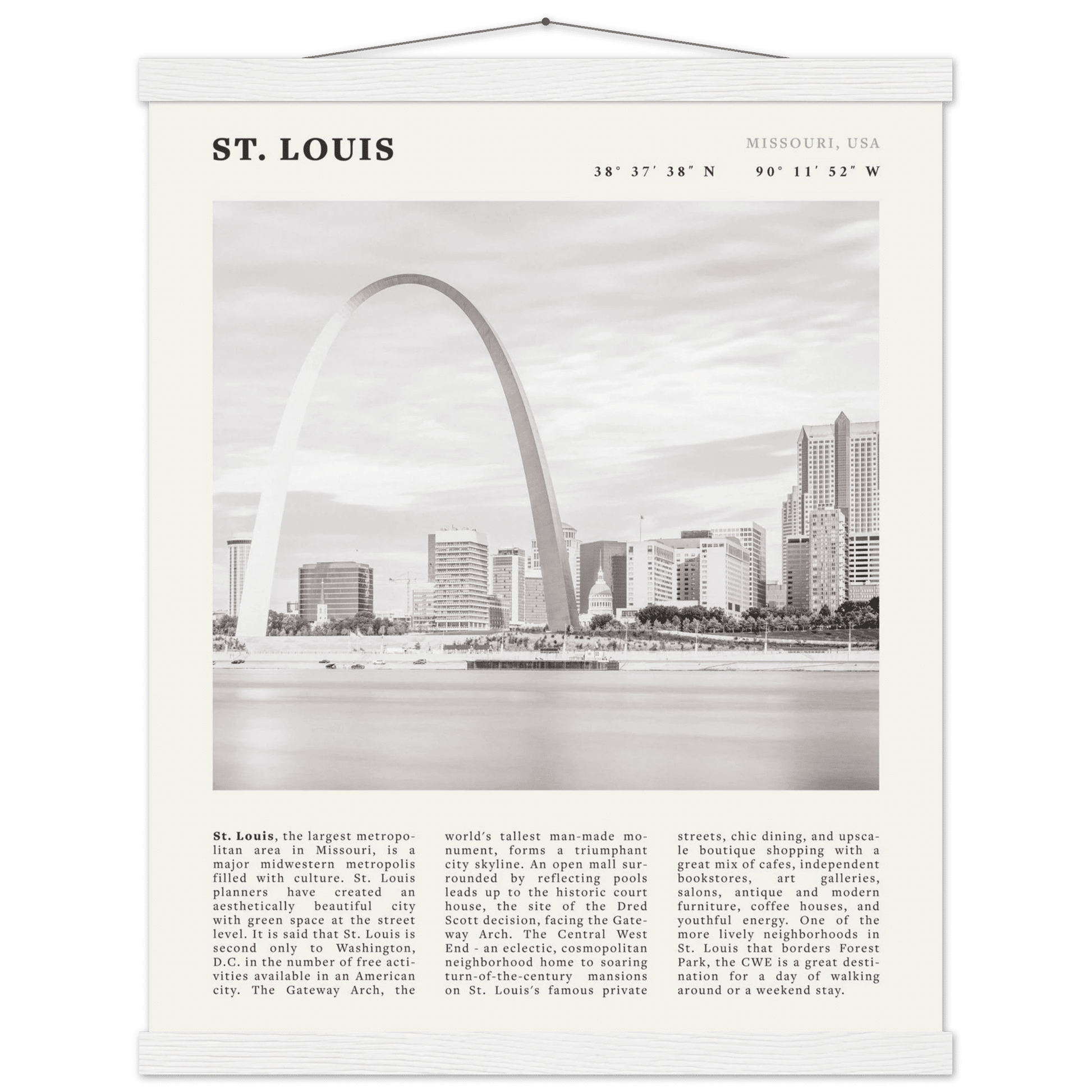 St. Louis Poster | Black & White Gateway Arch Wall Art | Missouri Travel Print - Evergreen Posters