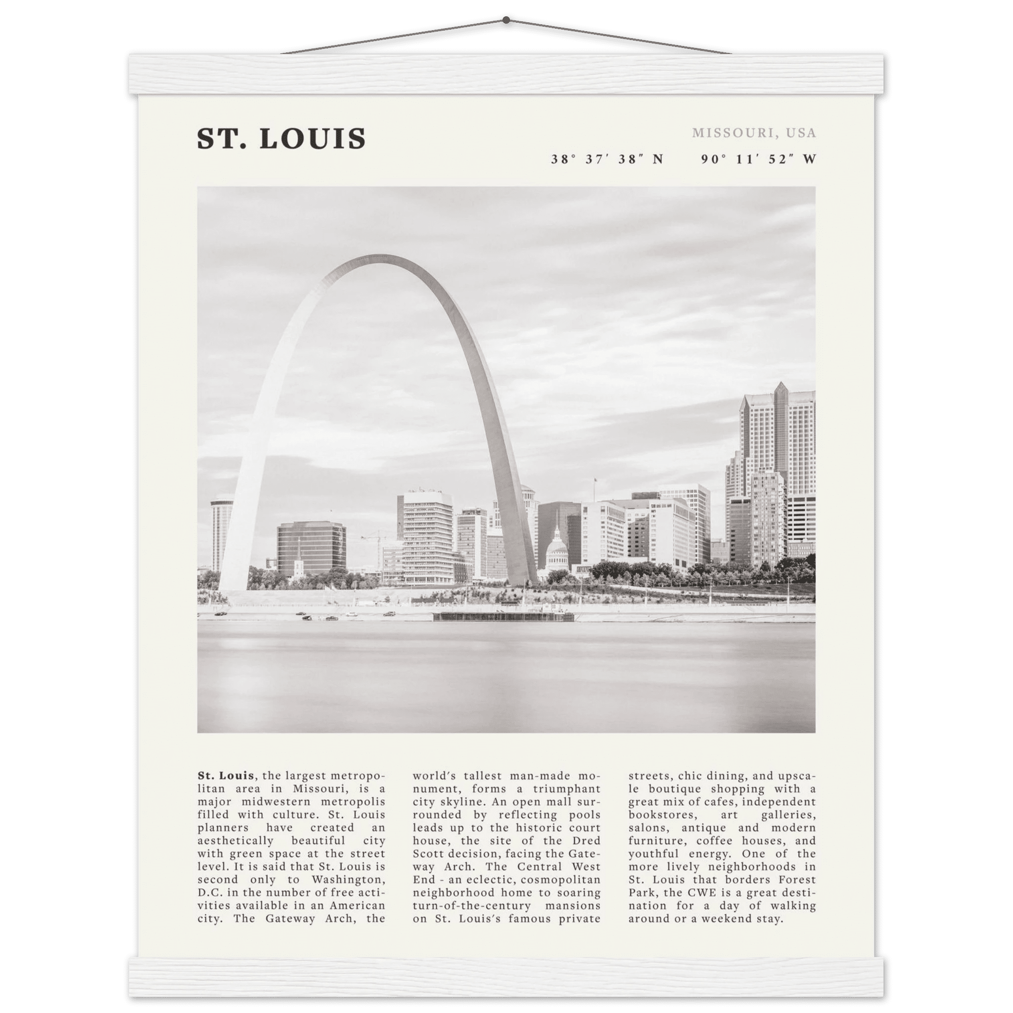 St. Louis Poster | Black & White Gateway Arch Wall Art | Missouri Travel Print - Evergreen Posters