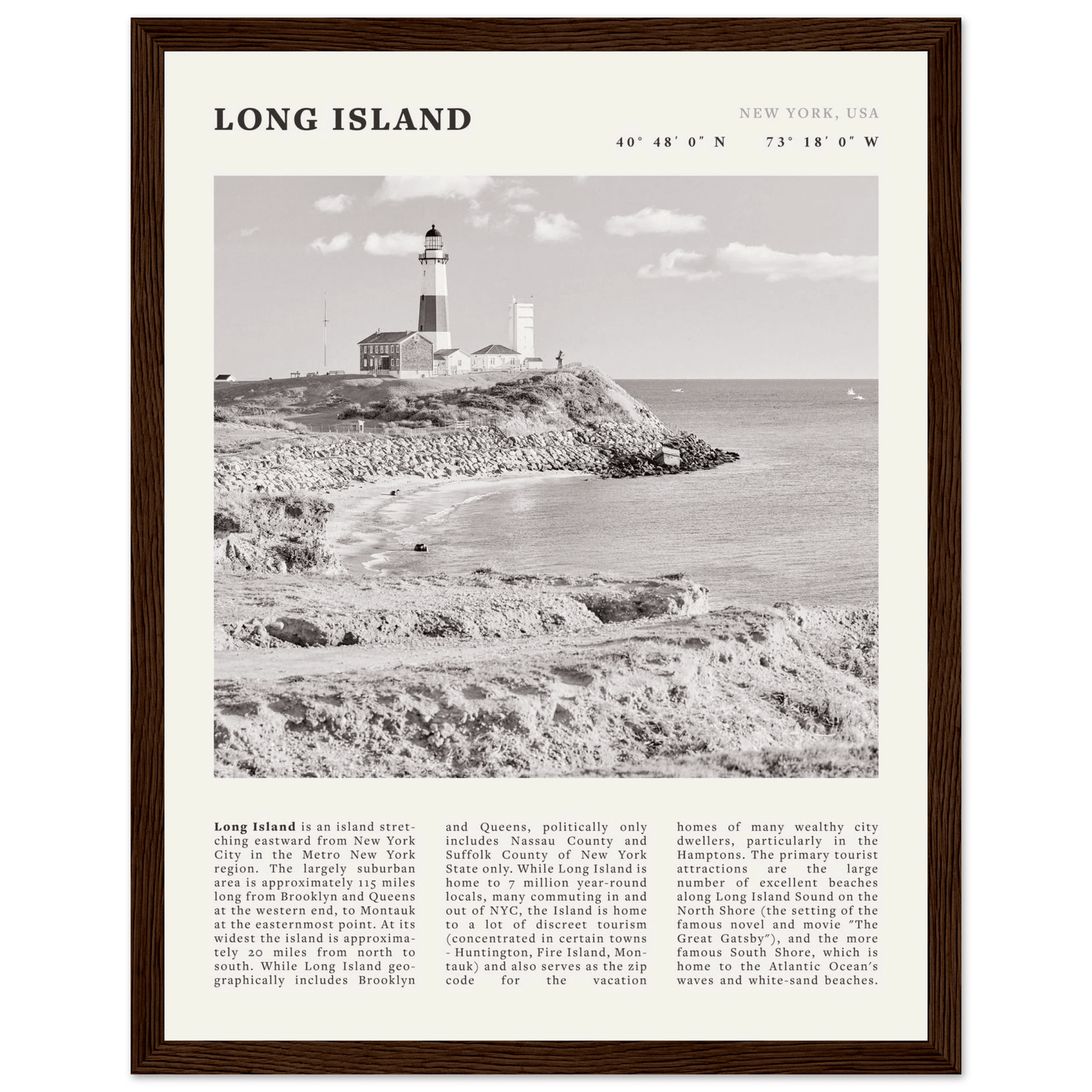 Long Island Poster | Black & White Montauk Lighthouse Wall Art | New York Print - Evergreen Posters