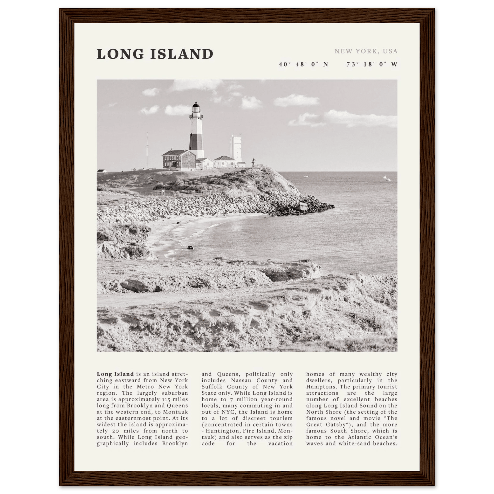 Long Island Poster | Black & White Montauk Lighthouse Wall Art | New York Print - Evergreen Posters