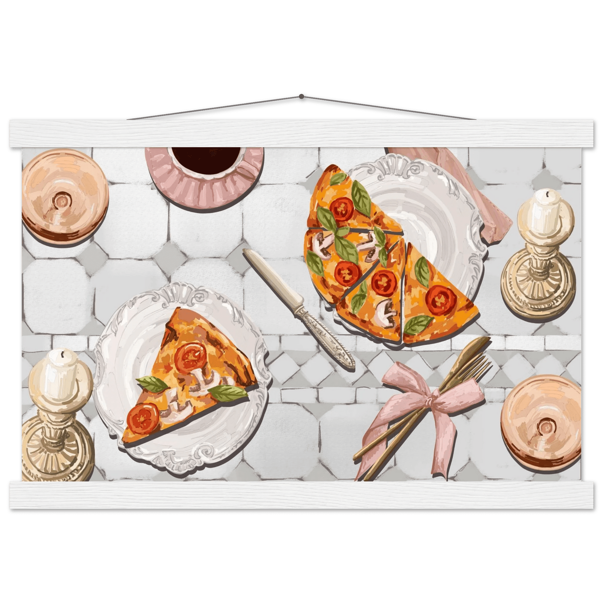 Pizza & Tea Kitchen Poster | Horizontal Food Wall Art | Italian Dining Room Print - Evergreen Posters
