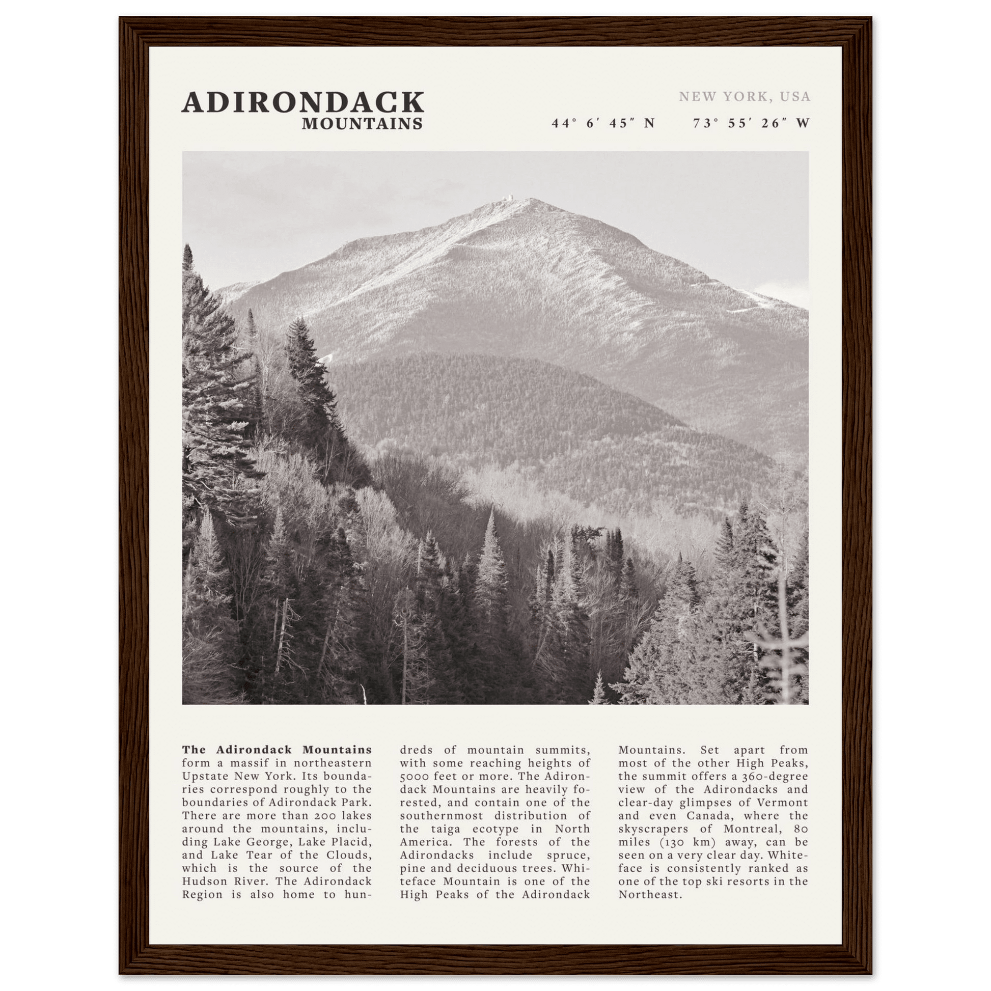 Adirondack Mountains Poster | Black & White New York Nature Wall Art | Hiking Print - Evergreen Posters