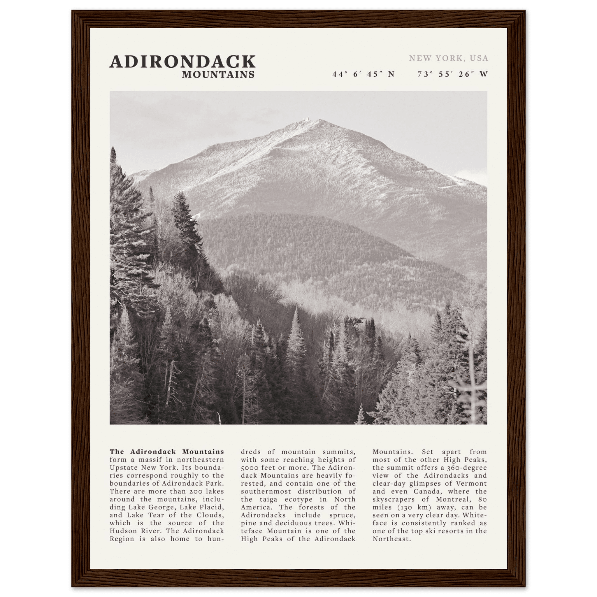 Adirondack Mountains Poster | Black & White New York Nature Wall Art | Hiking Print - Evergreen Posters