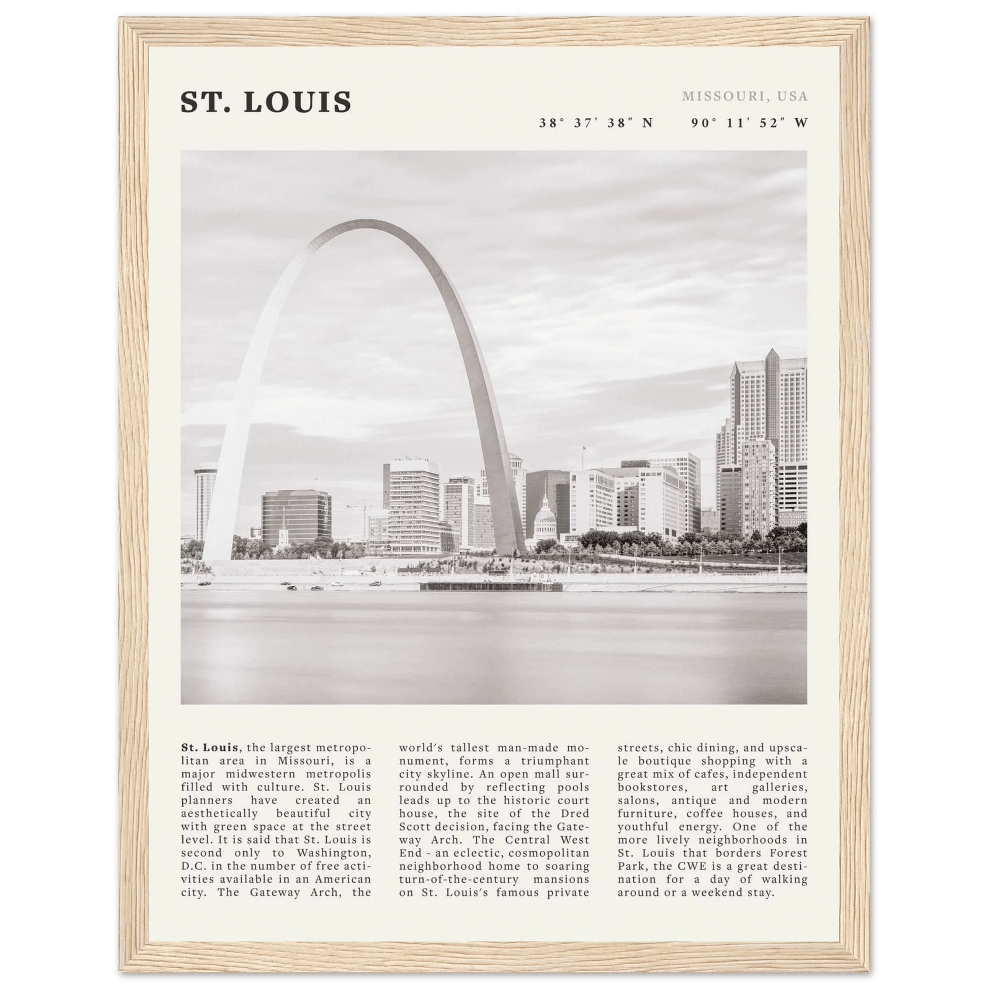 St. Louis Poster | Black & White Gateway Arch Wall Art | Missouri Travel Print - Evergreen Posters