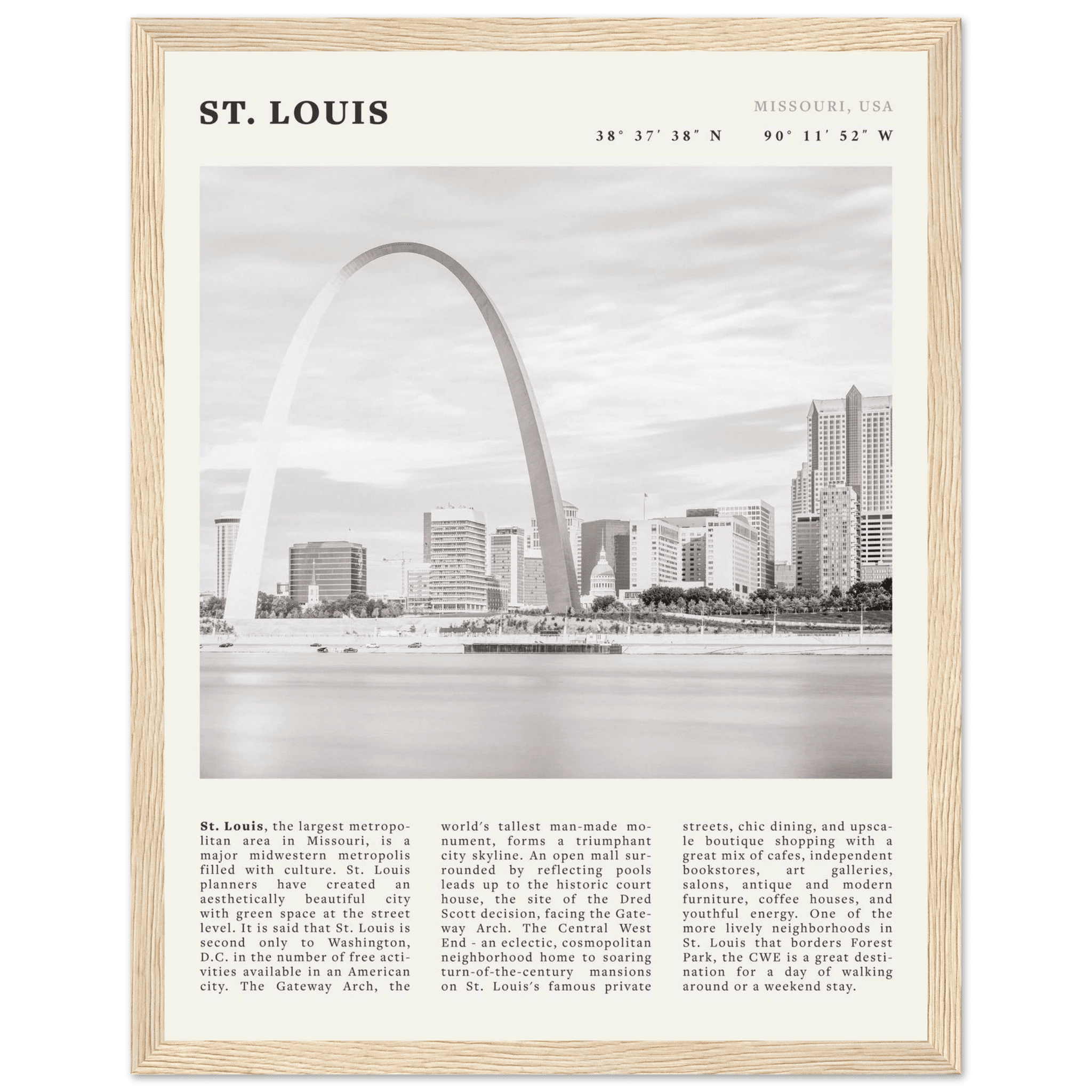 St. Louis Poster | Black & White Gateway Arch Wall Art | Missouri Travel Print - Evergreen Posters
