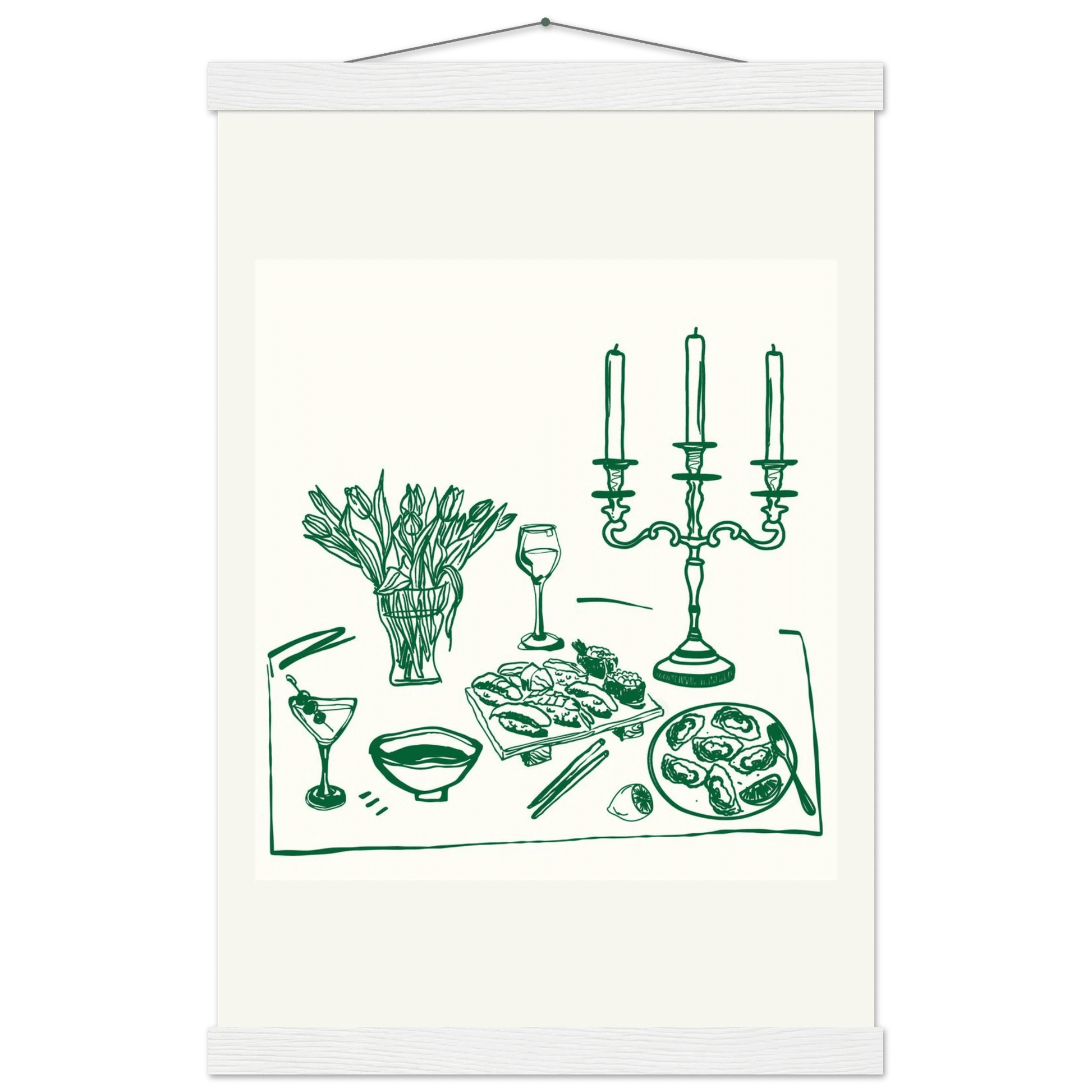 Fine Dining Table Print | Green Line Art Kitchen Wall Art | Elegant Dining Room Poster - Evergreen Posters