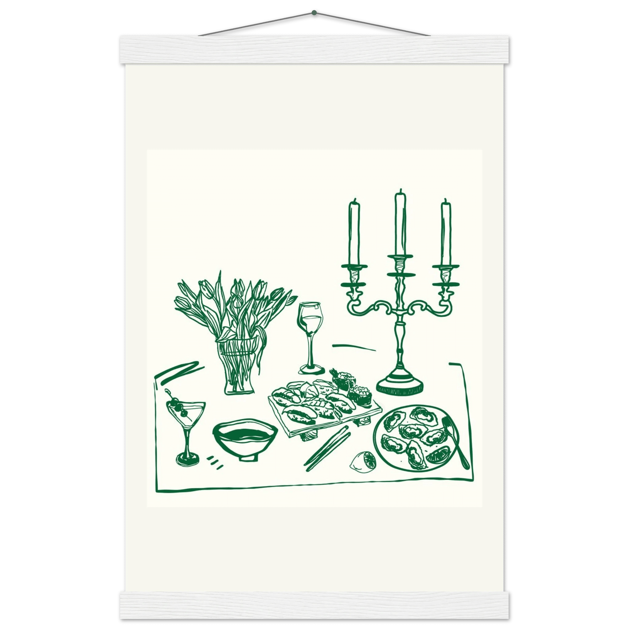 Fine Dining Table Print | Green Line Art Kitchen Wall Art | Elegant Dining Room Poster - Evergreen Posters