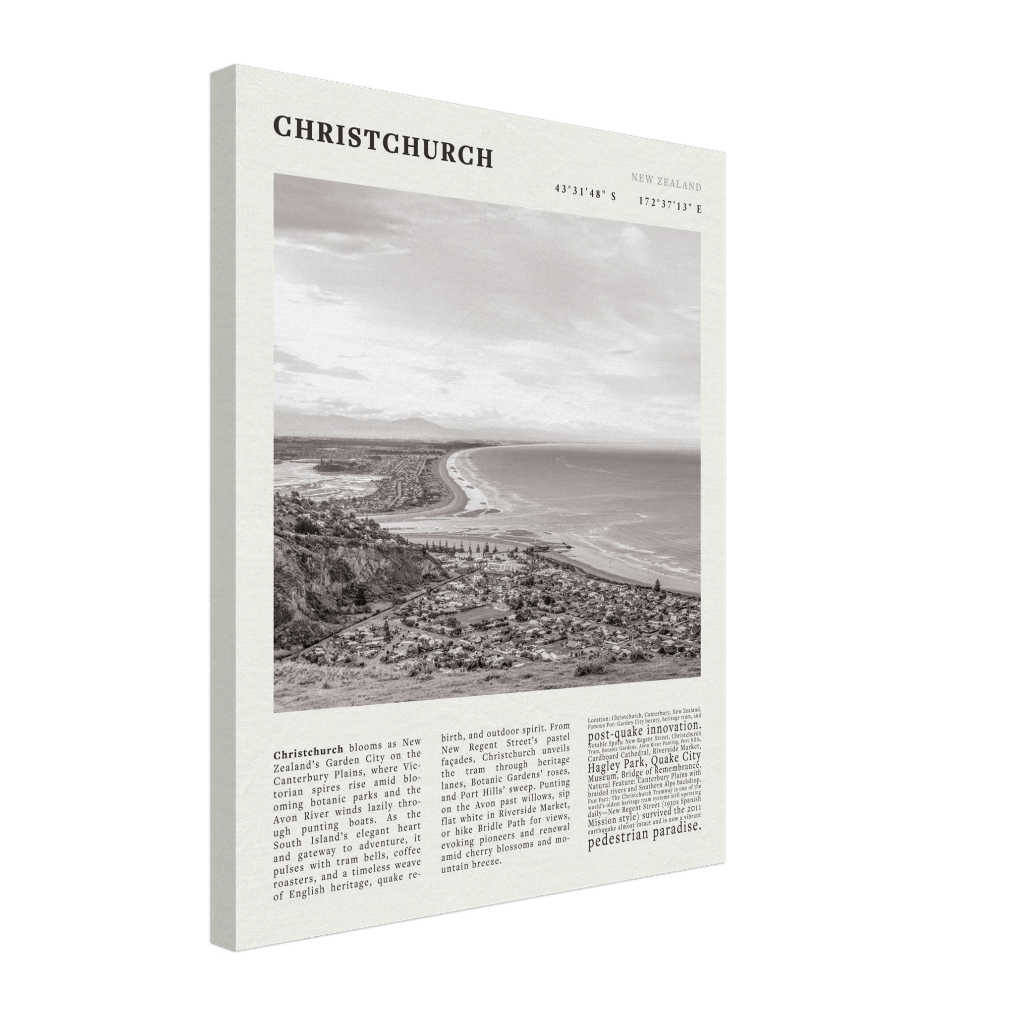 Christchurch New Zealand Poster Black and White – Vintage Garden City Panorama Print - Evergreen Posters