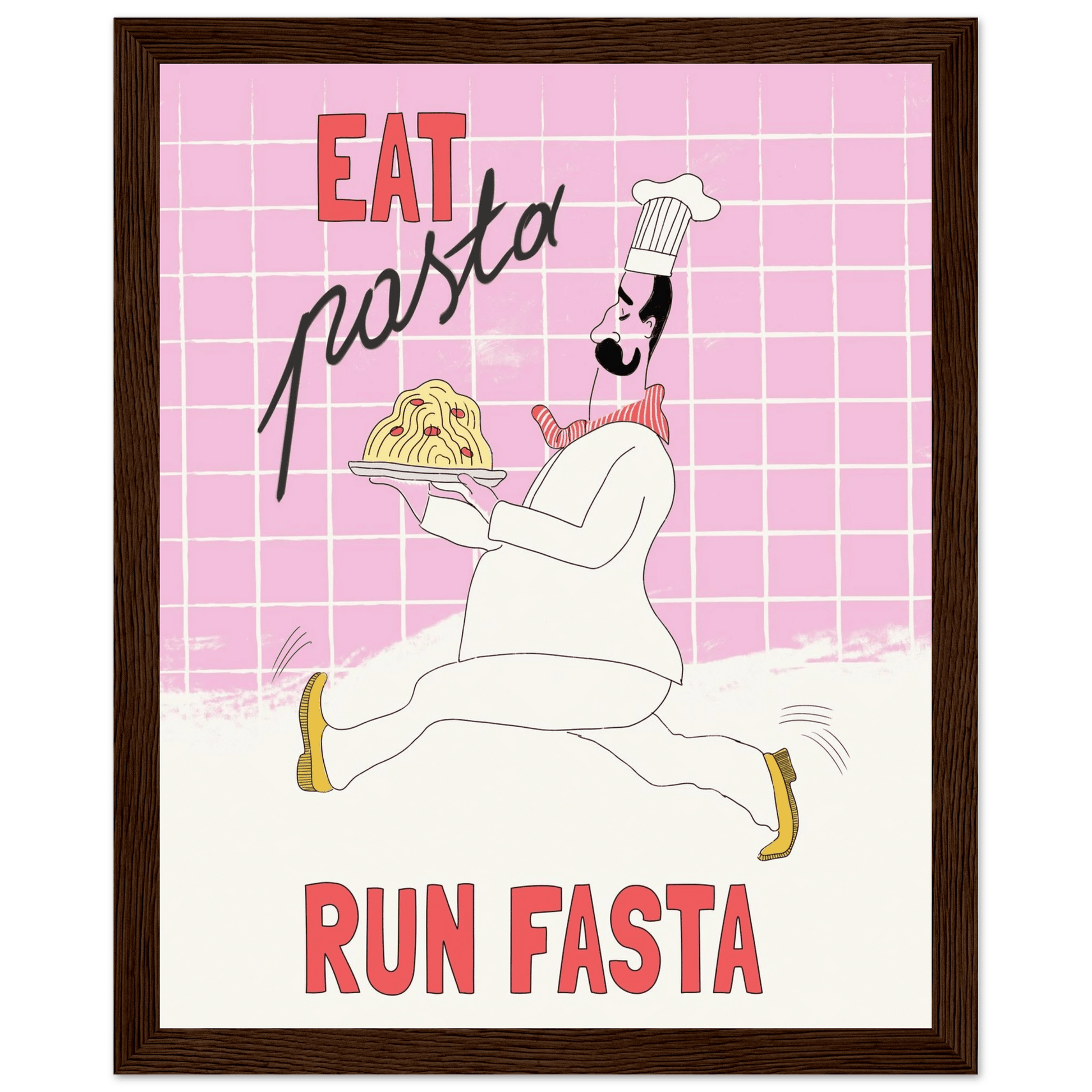 Eat Pasta Run Fasta Poster – Playful Kitchen Wall Art Print (Light Pink) - Evergreen Posters
