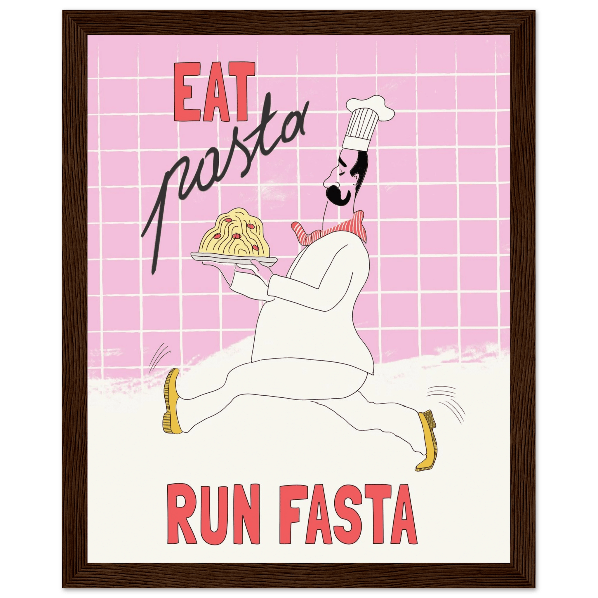 Eat Pasta Run Fasta Poster – Playful Kitchen Wall Art Print (Light Pink) - Evergreen Posters