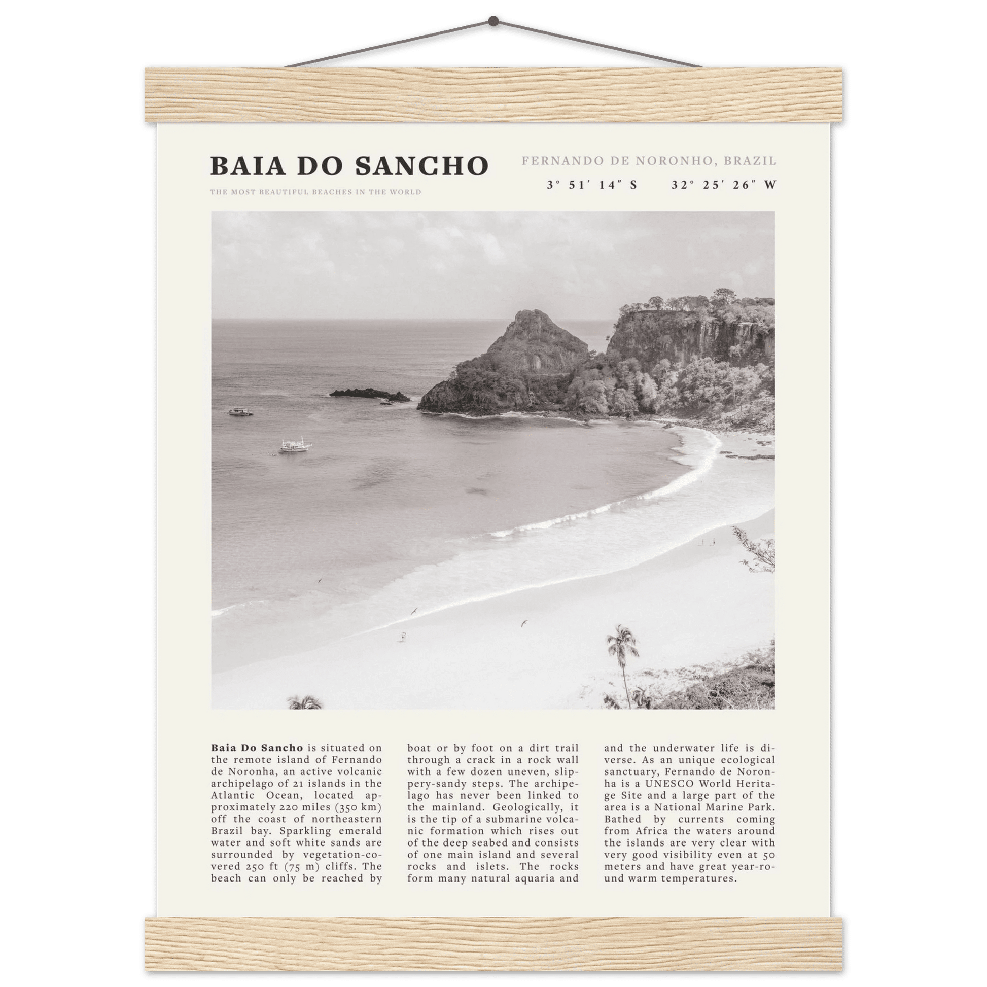Baia Do Sancho Poster | Black & White Brazil Beach Wall Art | Fernando de Noronha - Evergreen Posters