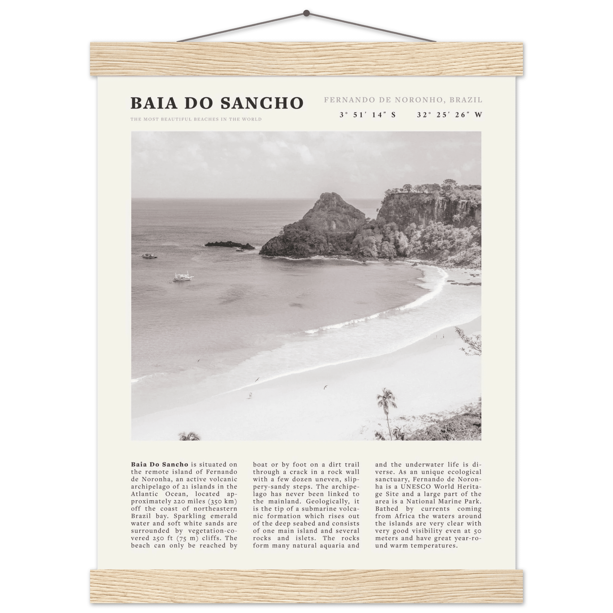 Baia Do Sancho Poster | Black & White Brazil Beach Wall Art | Fernando de Noronha - Evergreen Posters