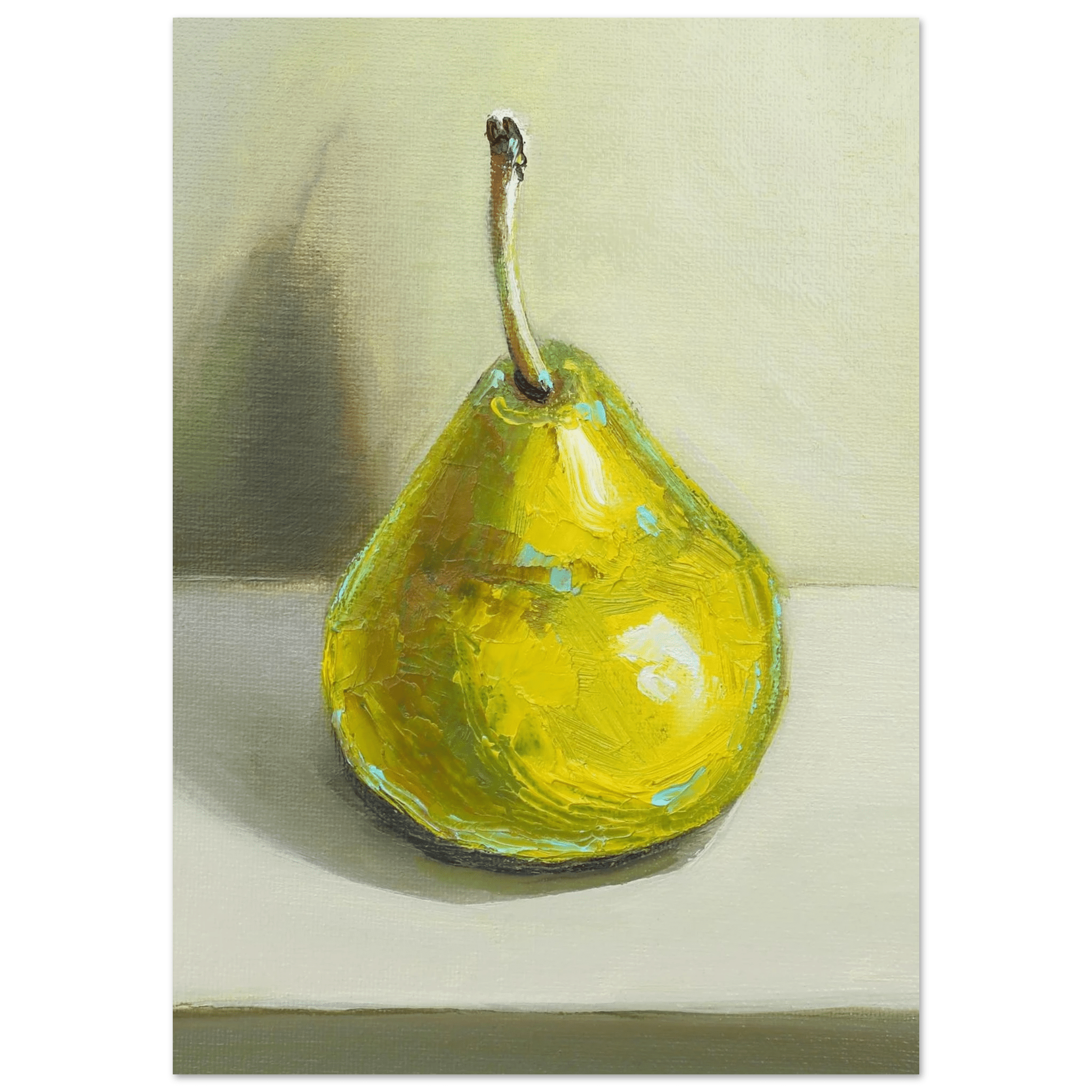 Pear Print | Green Pear Oil Painting Wall Art | Kitchen Poster - Evergreen Posters