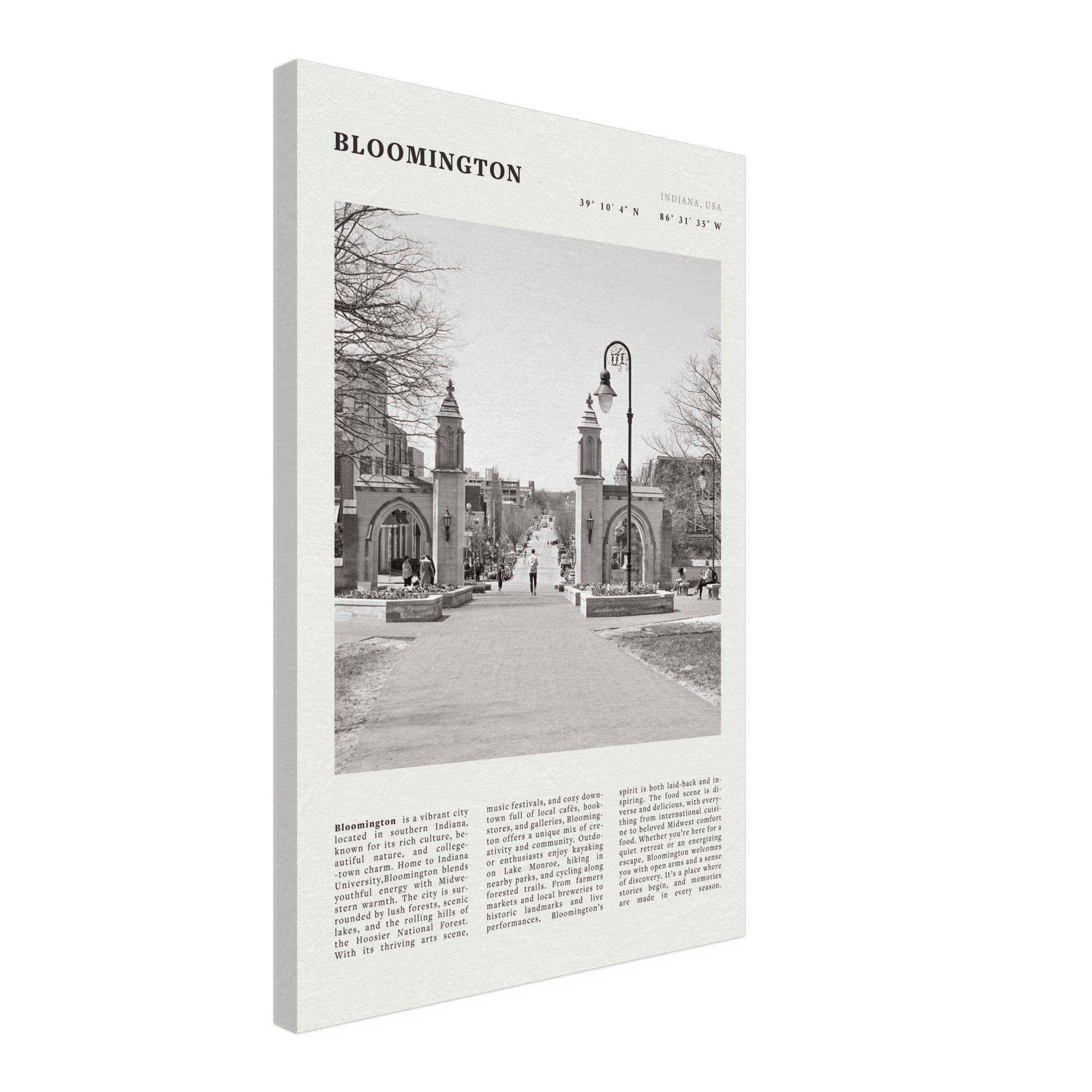 Bloomington Indiana Black and White Vintage Poster - Evergreen Posters