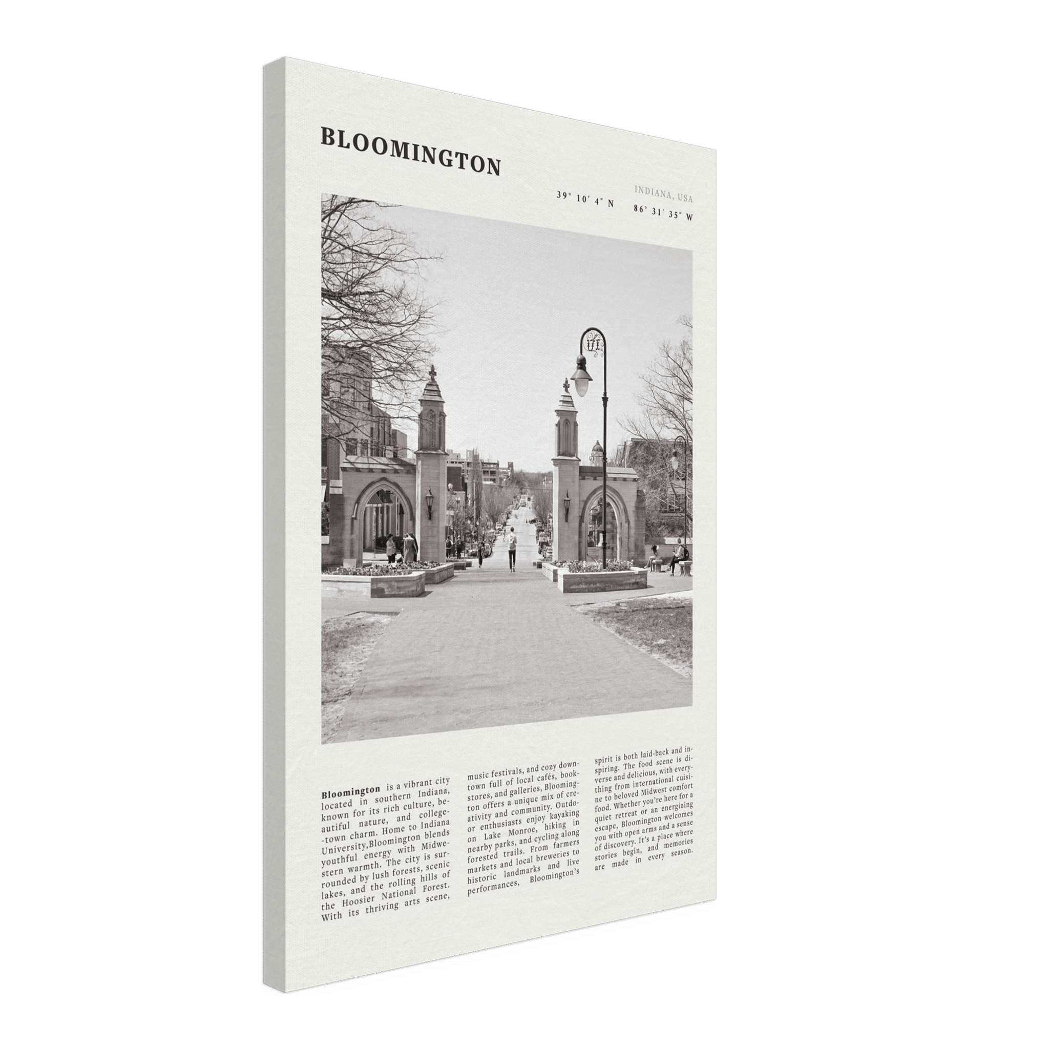 Bloomington Indiana Black and White Vintage Poster - Evergreen Posters