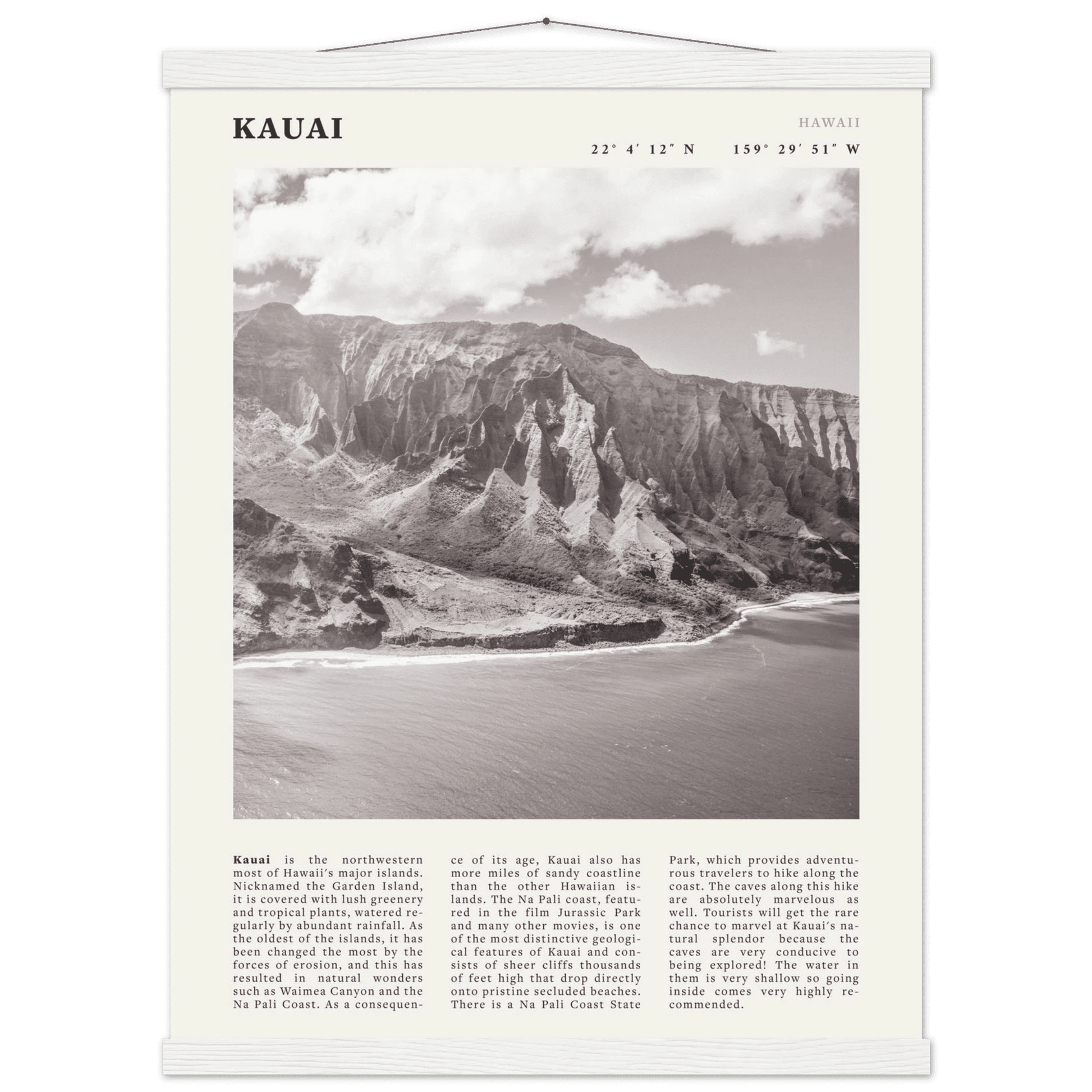 Kauai Poster | Black & White Na Pali Coast Wall Art | Hawaii Travel Print Decor - Evergreen Posters