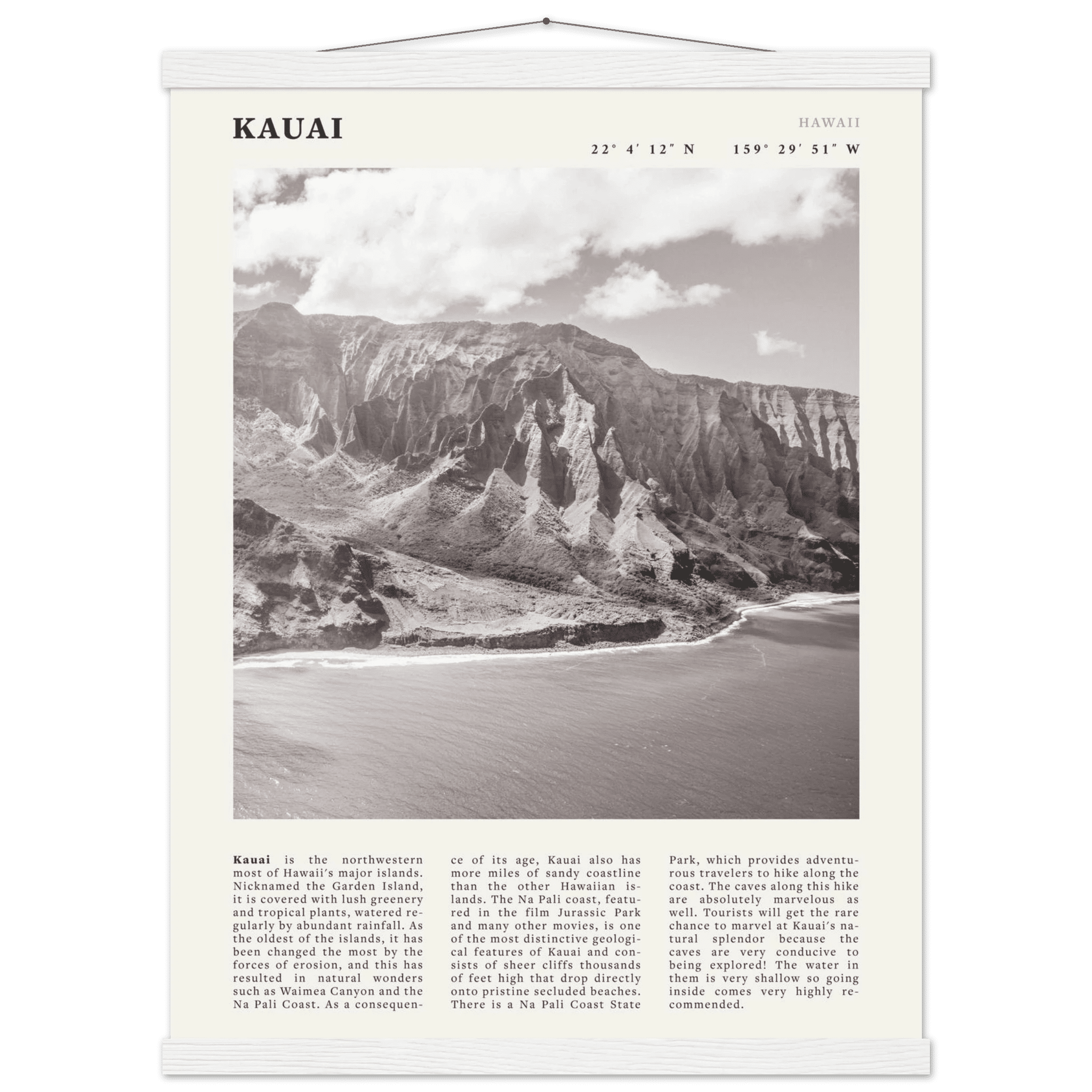 Kauai Poster | Black & White Na Pali Coast Wall Art | Hawaii Travel Print Decor - Evergreen Posters