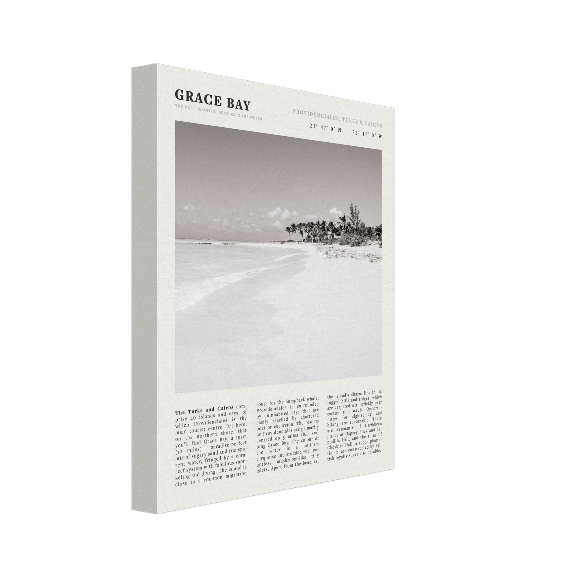 Grace Bay Poster | Black & White Turks & Caicos Wall Art | Caribbean Beach Print - Evergreen Posters