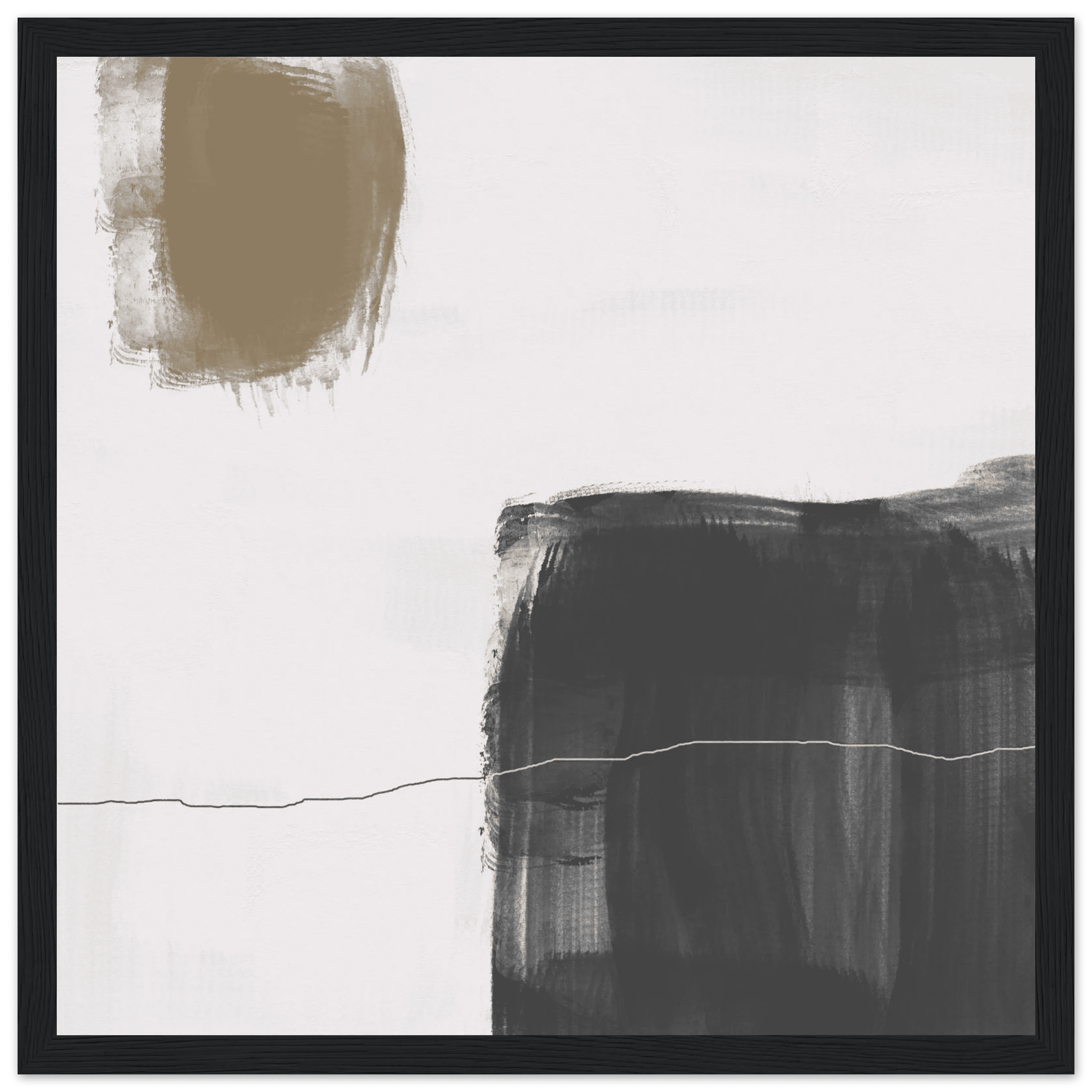 Olive & Black Brushstroke Abstract Poster | Minimalist Square Wall Art | Modern Decor - Evergreen Posters