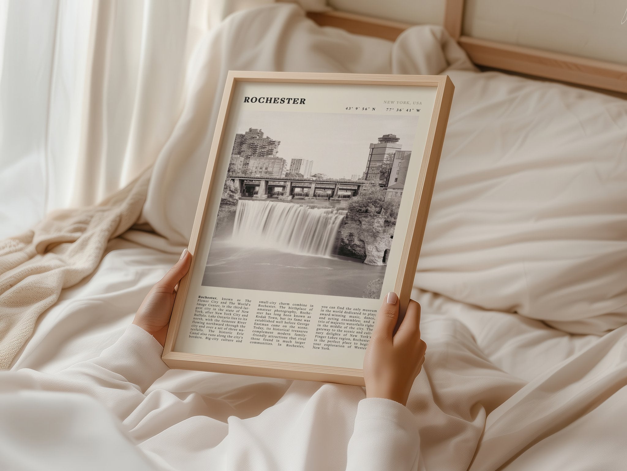 Rochester Poster | Black & White High Falls Wall Art | New York Travel Print - Evergreen Posters