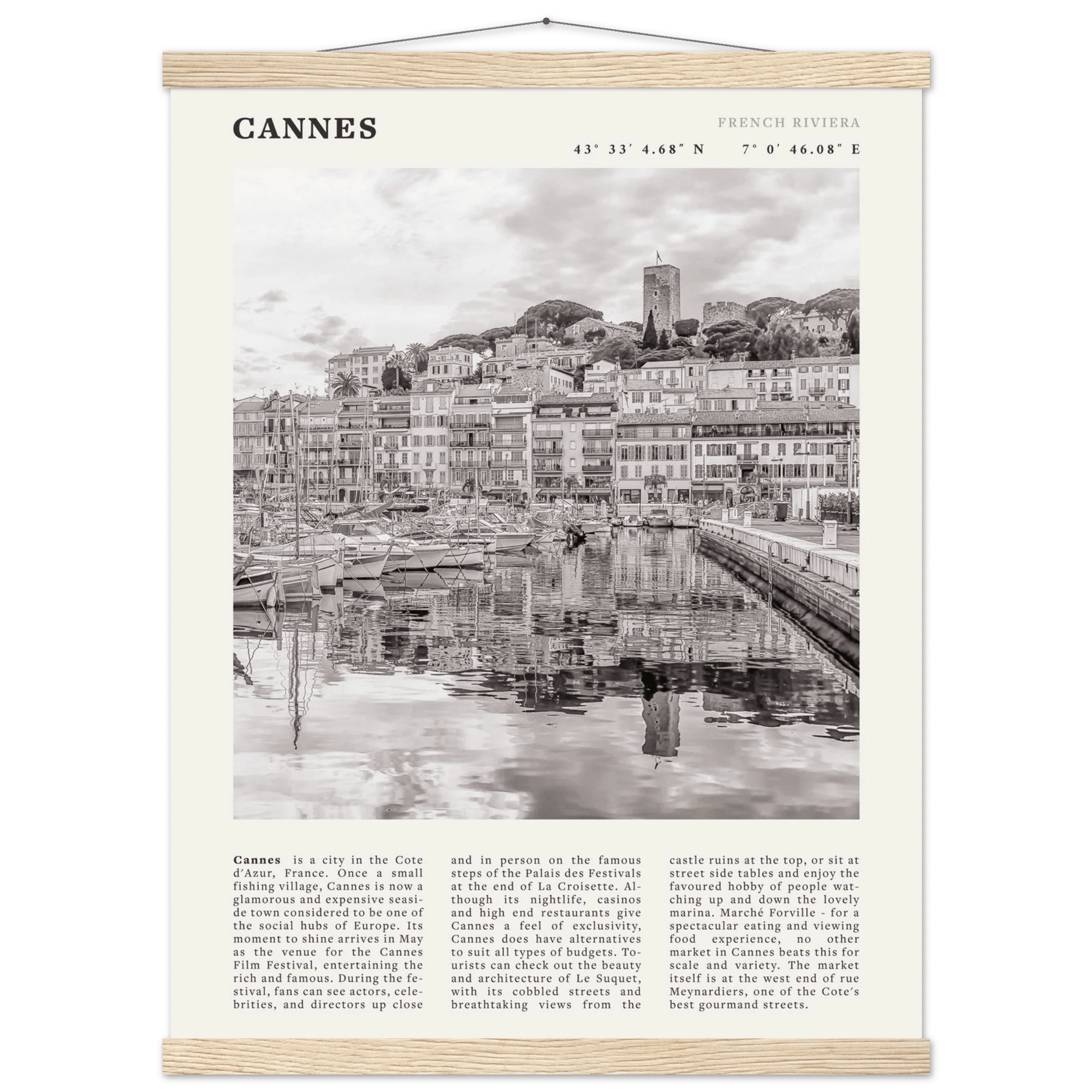 Cannes Poster | Black & White French Riviera Wall Art | France Travel Print - Evergreen Posters