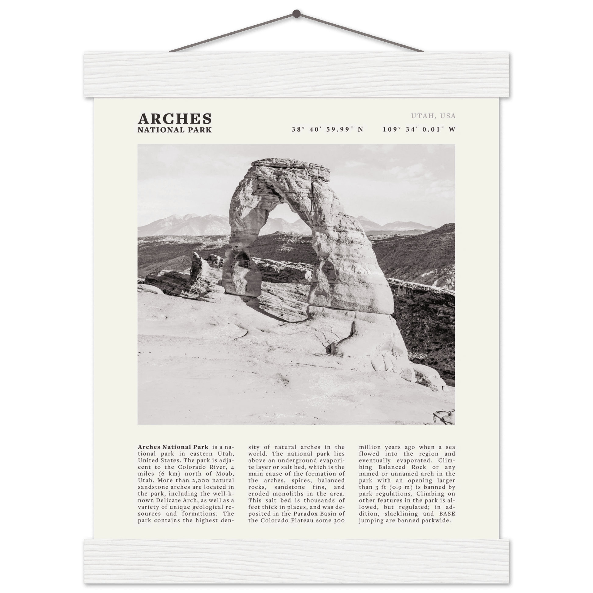 Arches National Park Poster | Black & White Utah Wall Art | Delicate Arch Print - Evergreen Posters
