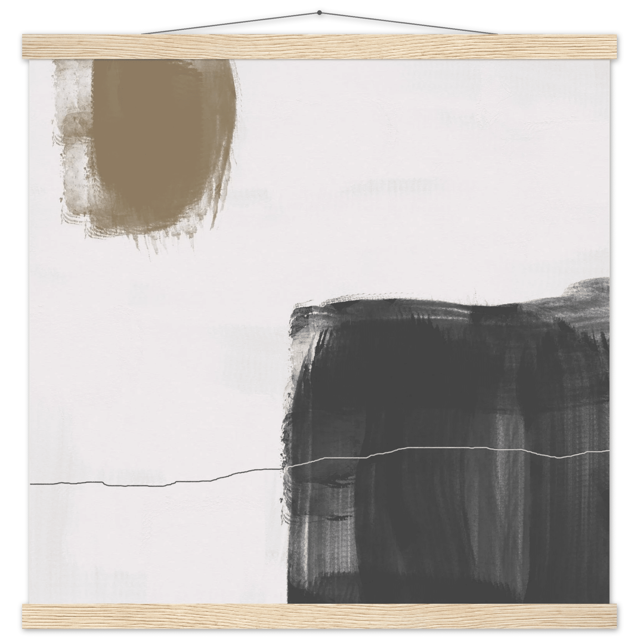 Olive & Black Brushstroke Abstract Poster | Minimalist Square Wall Art | Modern Decor - Evergreen Posters