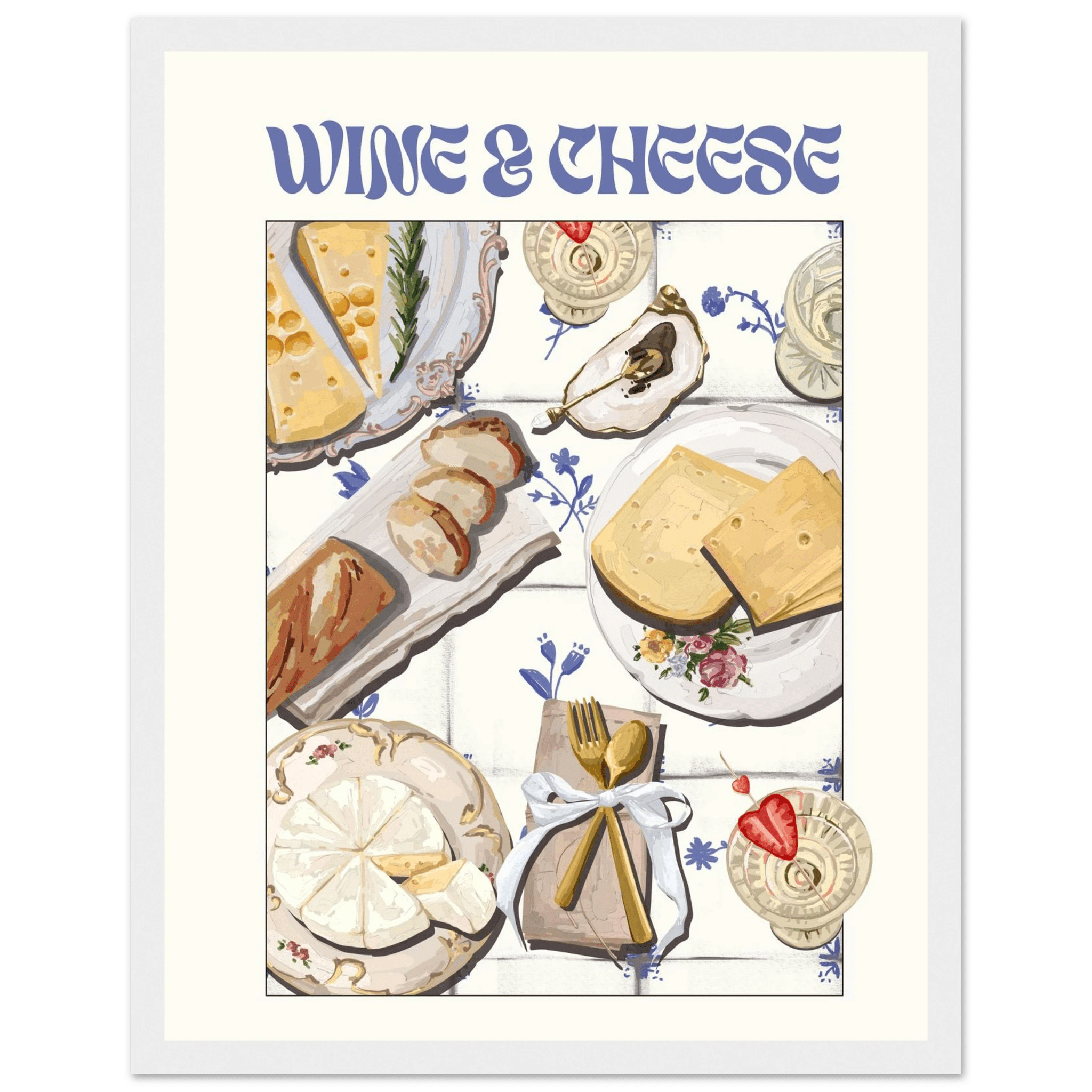 Wine & Cheese Poster – Elegant Kitchen & Dining Wall Art Print (Digital & Printed Options) - Evergreen Posters