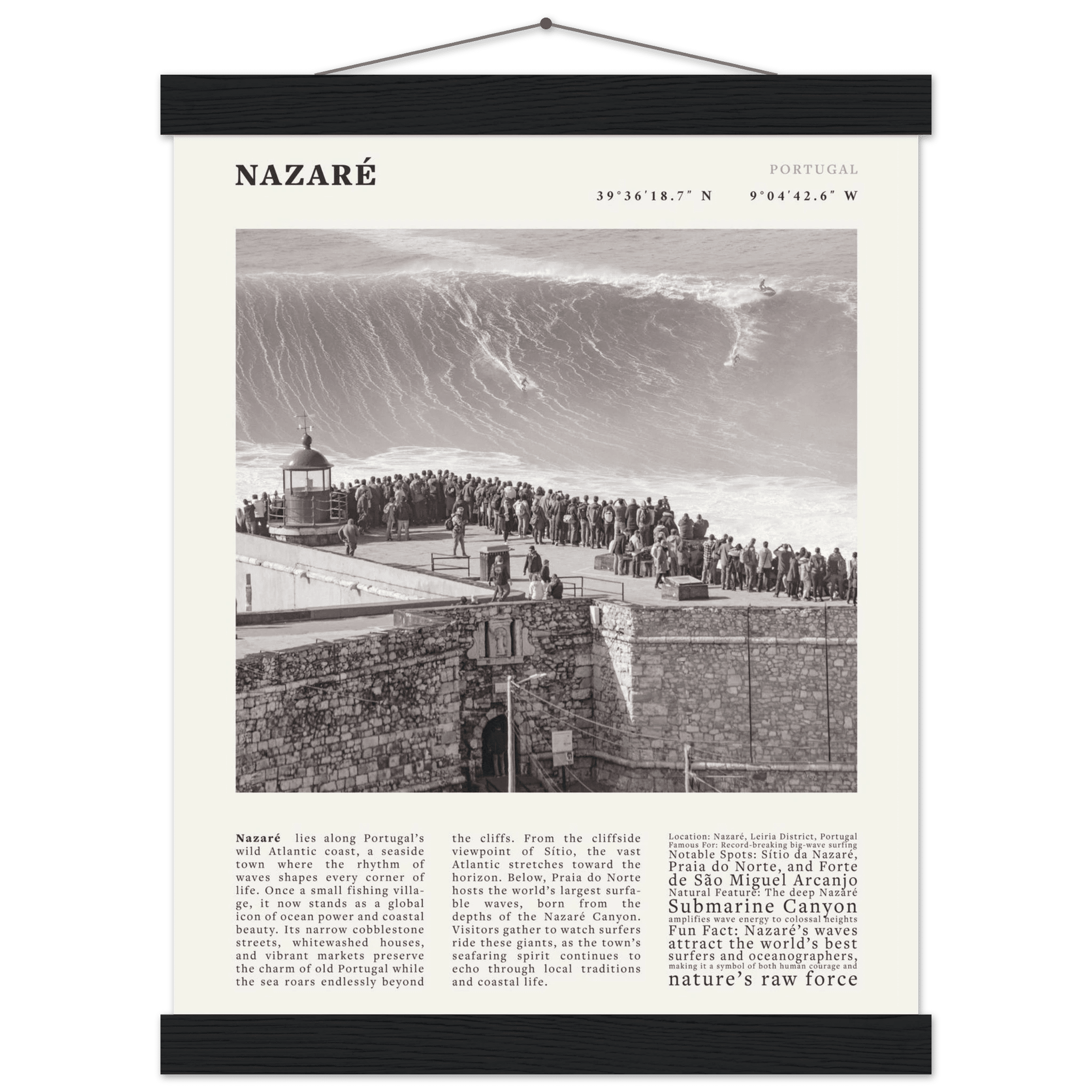 Nazaré Portugal Poster Black and White – Vintage Big Waves Surf Print (Digital & Printed Options) - Evergreen Posters