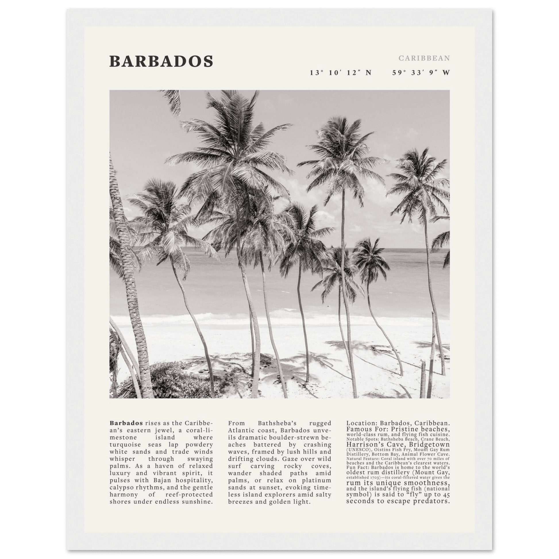 Barbados Poster Black and White – Vintage Caribbean Palm Beach Print (Digital & Printed Options) - Evergreen Posters