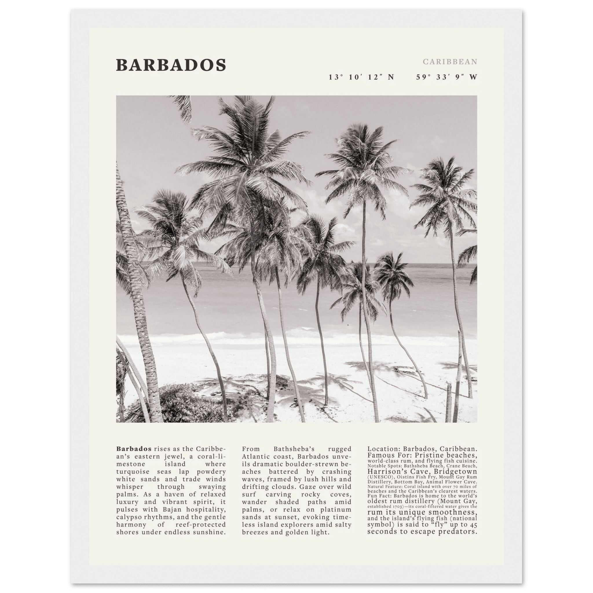Barbados Poster Black and White – Vintage Caribbean Palm Beach Print (Digital & Printed Options) - Evergreen Posters