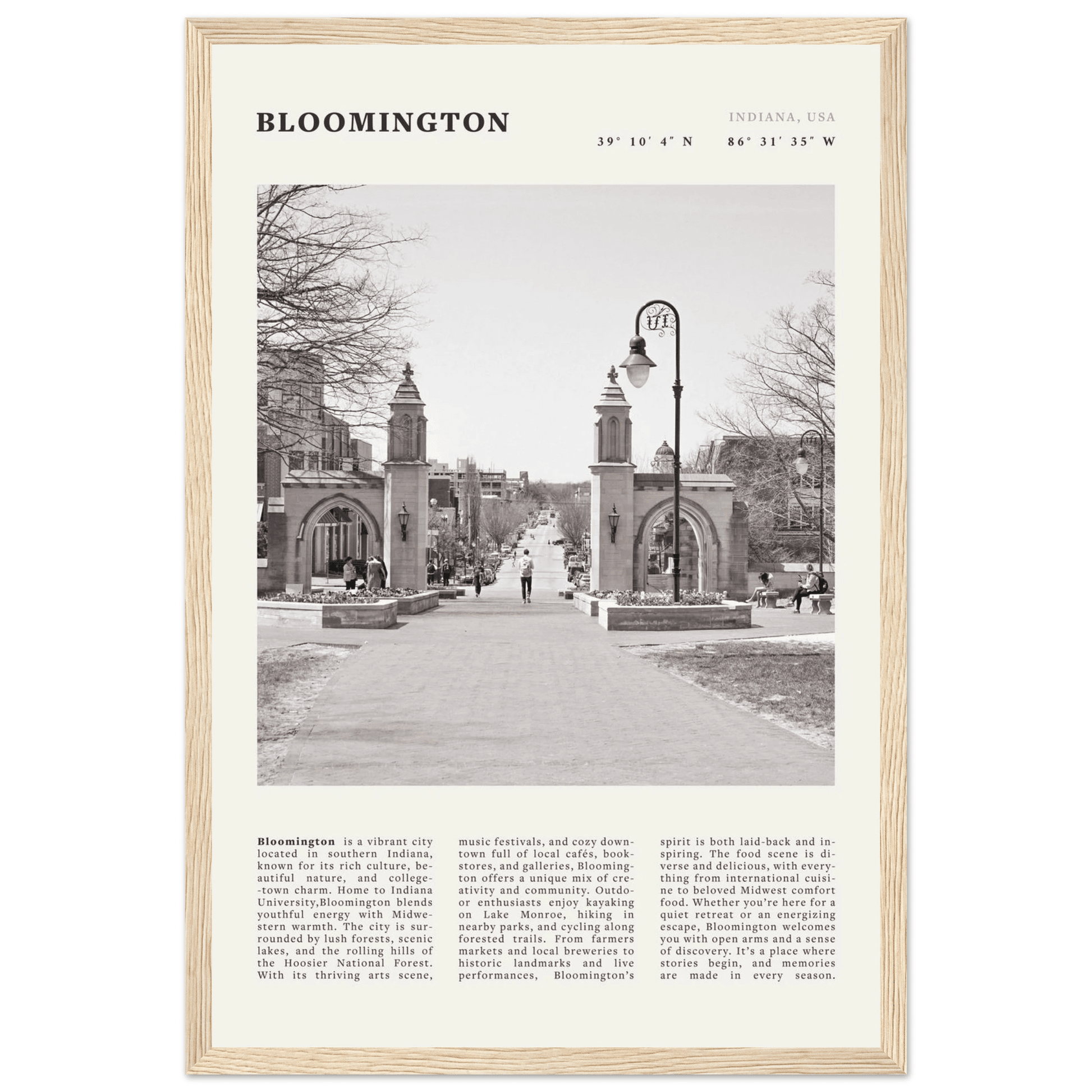 Bloomington Indiana Black and White Vintage Poster - Evergreen Posters