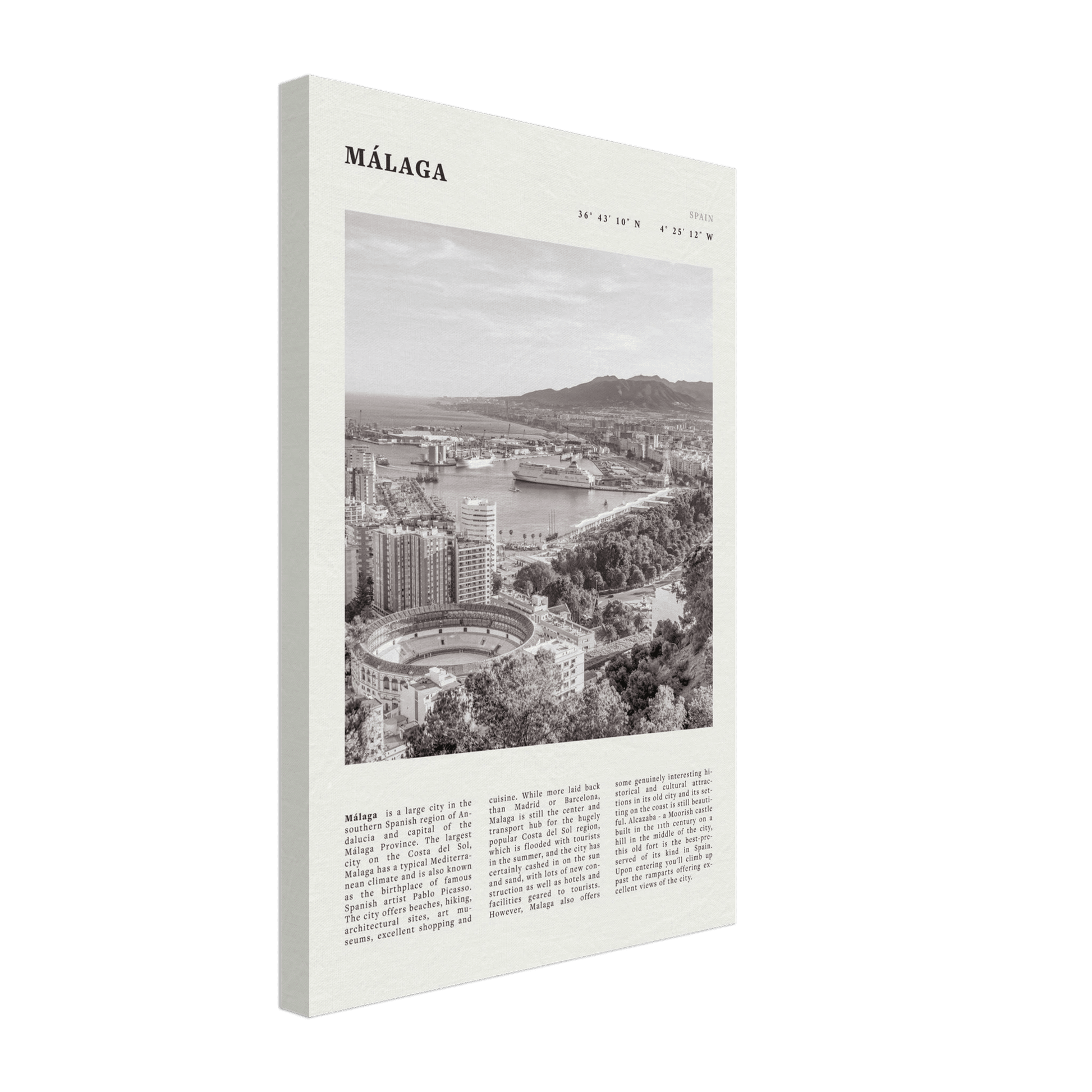 Málaga Poster | Black & White Costa del Sol Wall Art | Spain Travel Print - Evergreen Posters